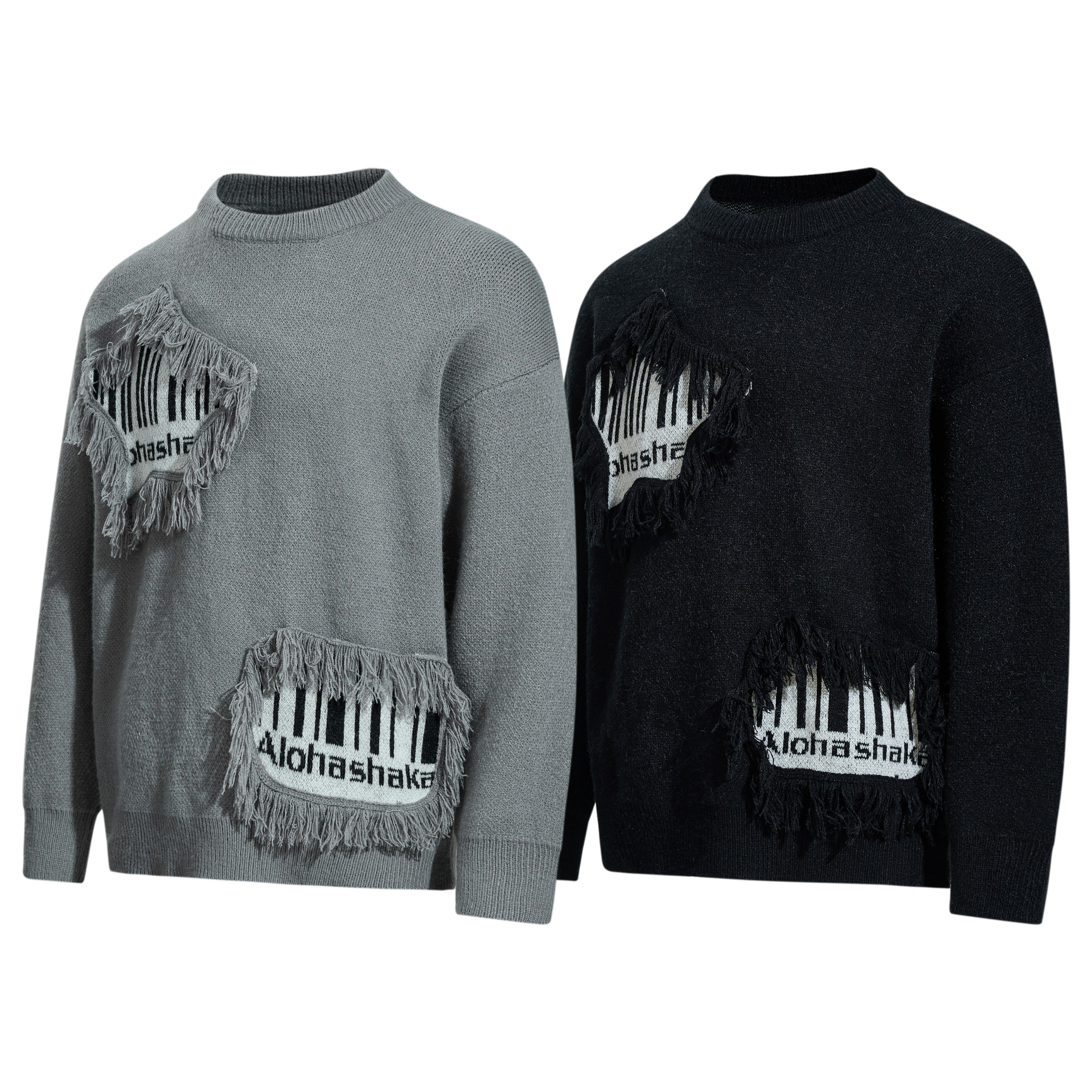 3-6-5.shop Fringe Patch Knit Sweater