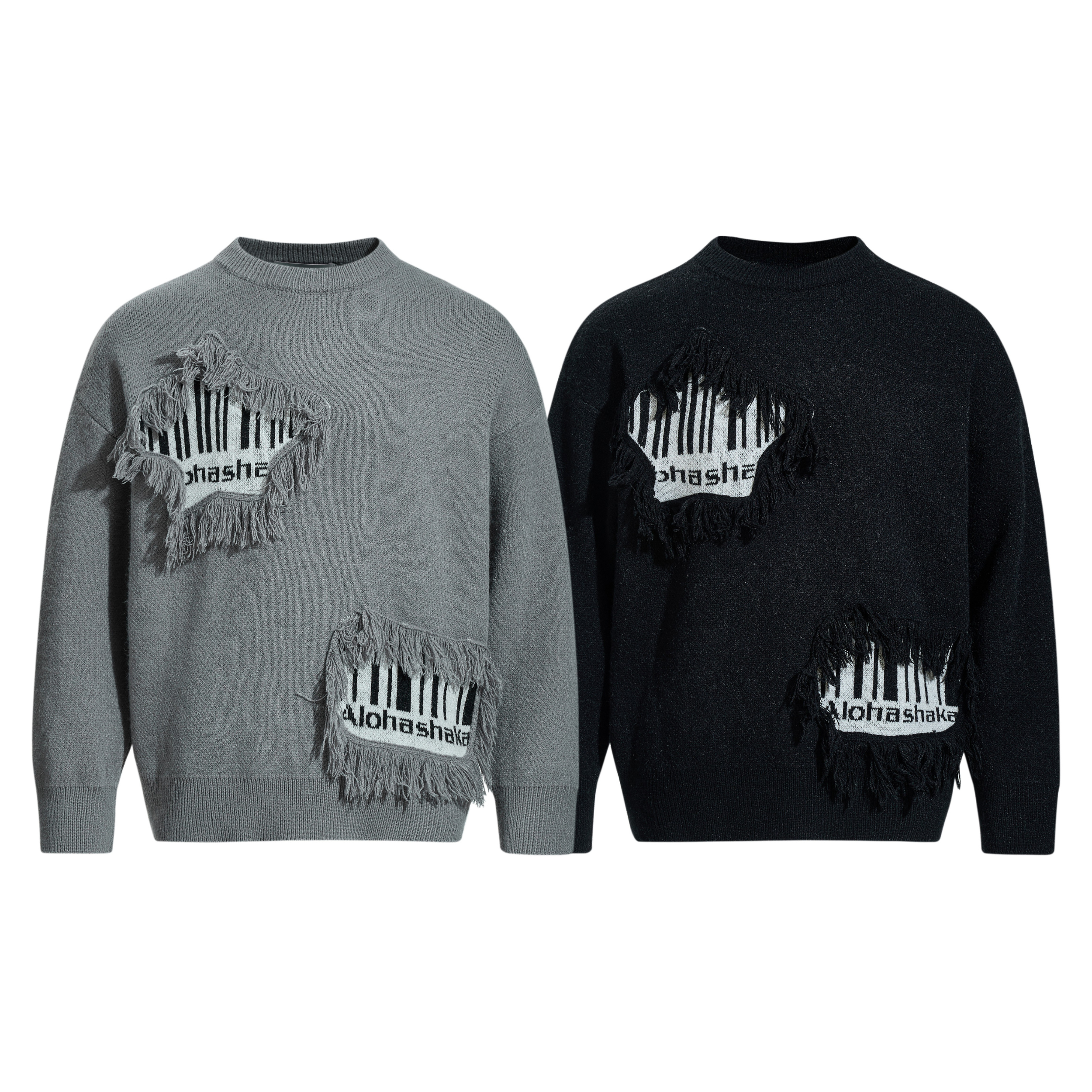 3-6-5.shop Fringe Patch Knit Sweater