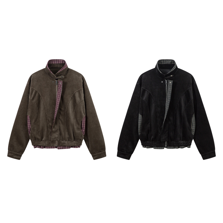 3-6-5.shop Corduroy Plaid-Lined Zip Jacket