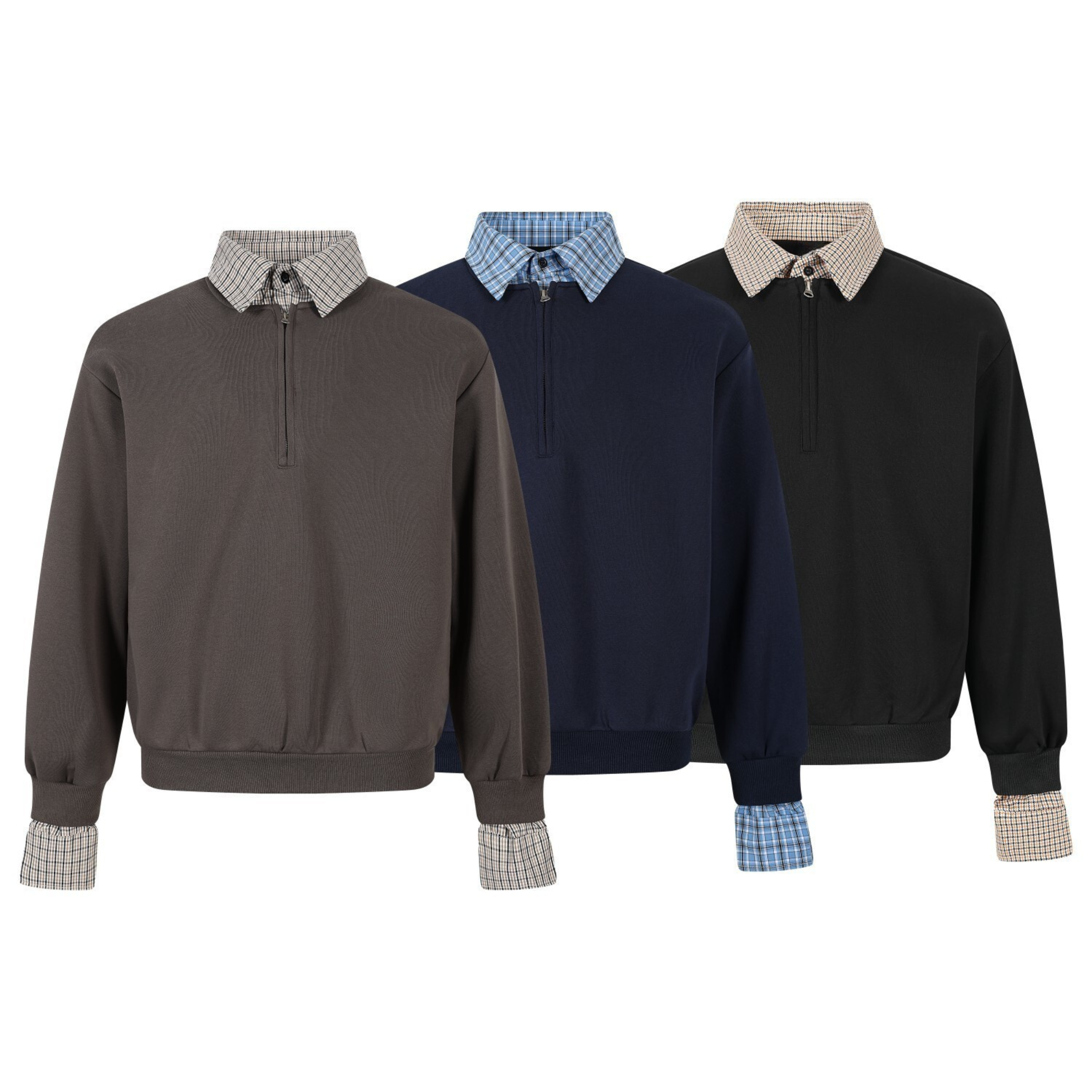 3-6-5.shop Layered Collar Half-Zip Pullover