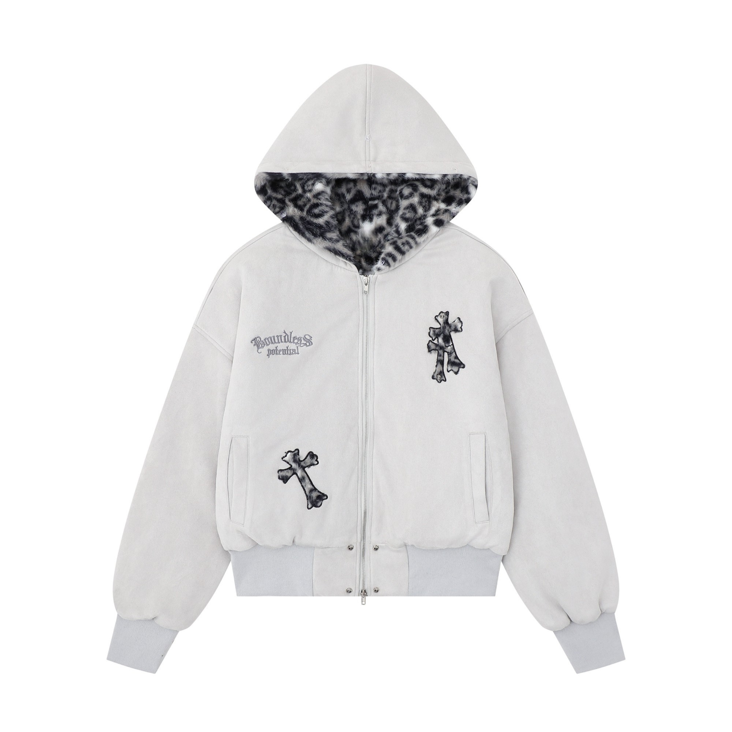 3-6-5.shop Cross Patch Fur Hoodie Jacket