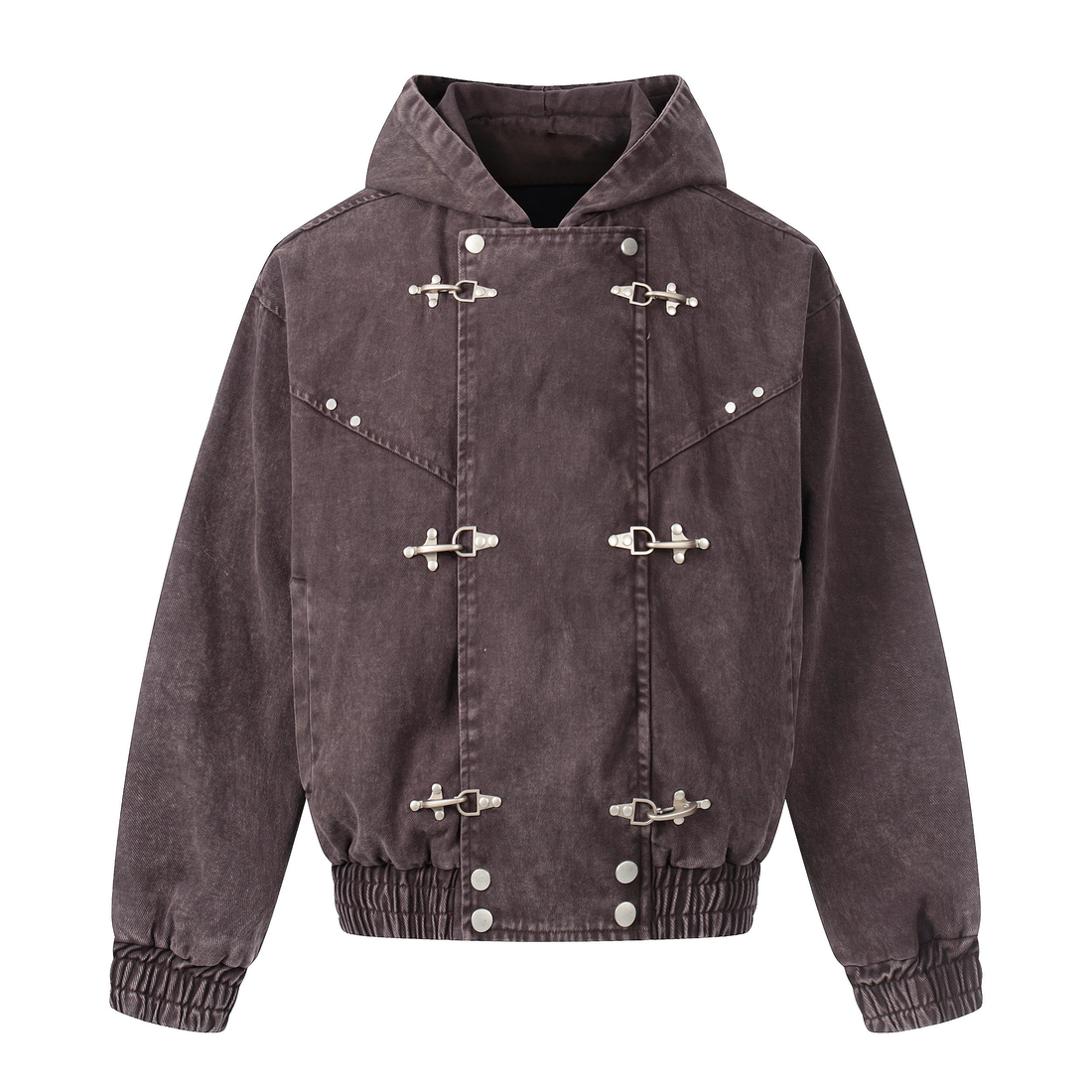 3-6-5.shop Buckle Detail Washed Hooded Jacket