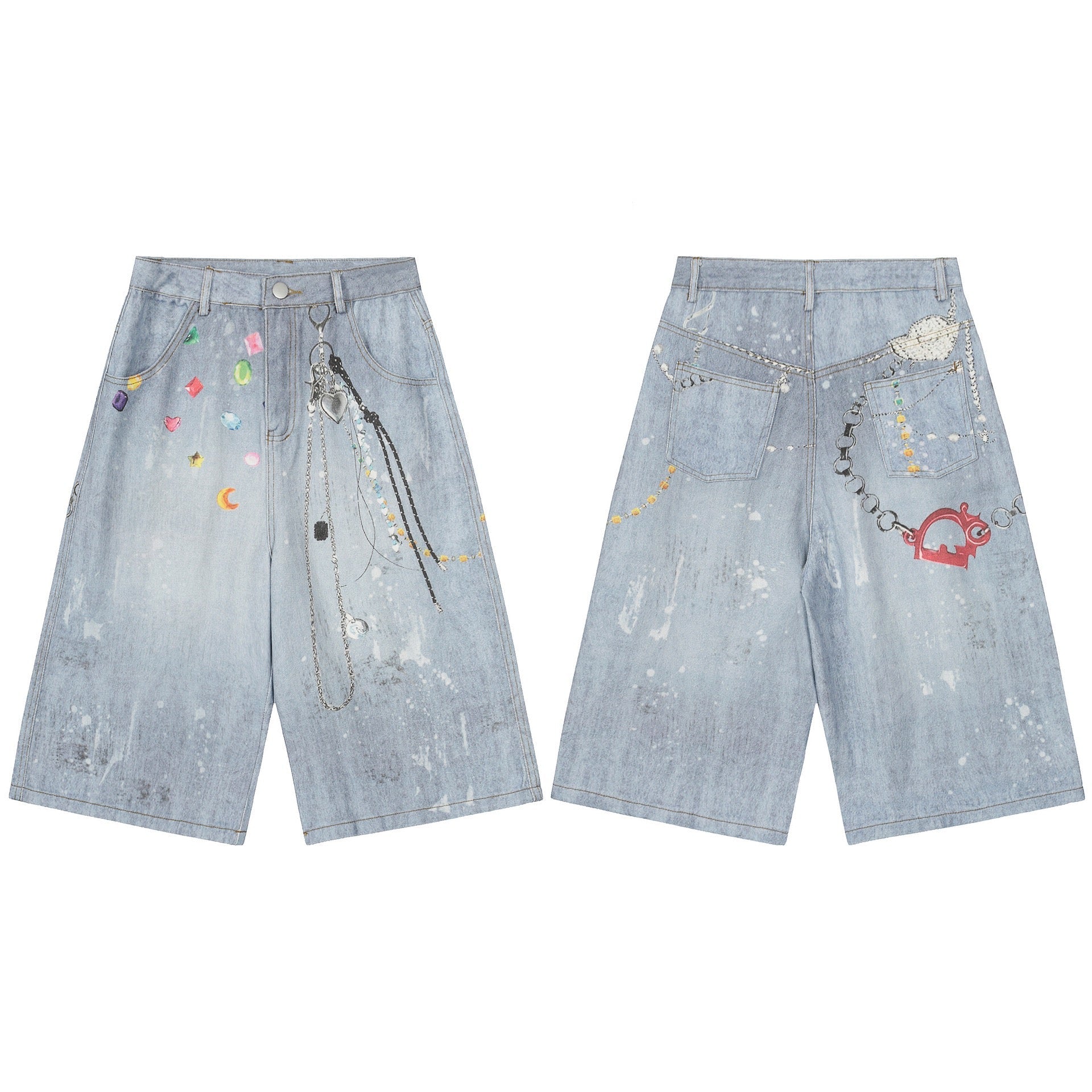 3-6-5.shop Gem Chain Denim Shorts