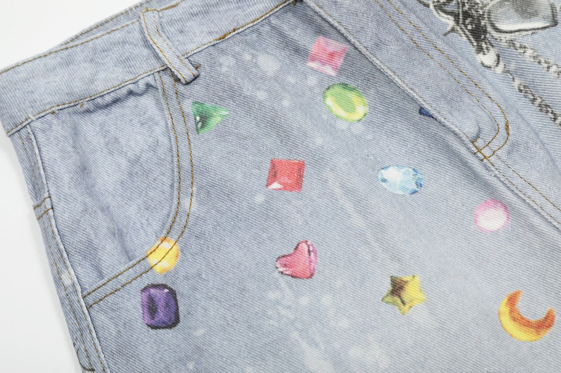 3-6-5.shop Gem Chain Denim Shorts