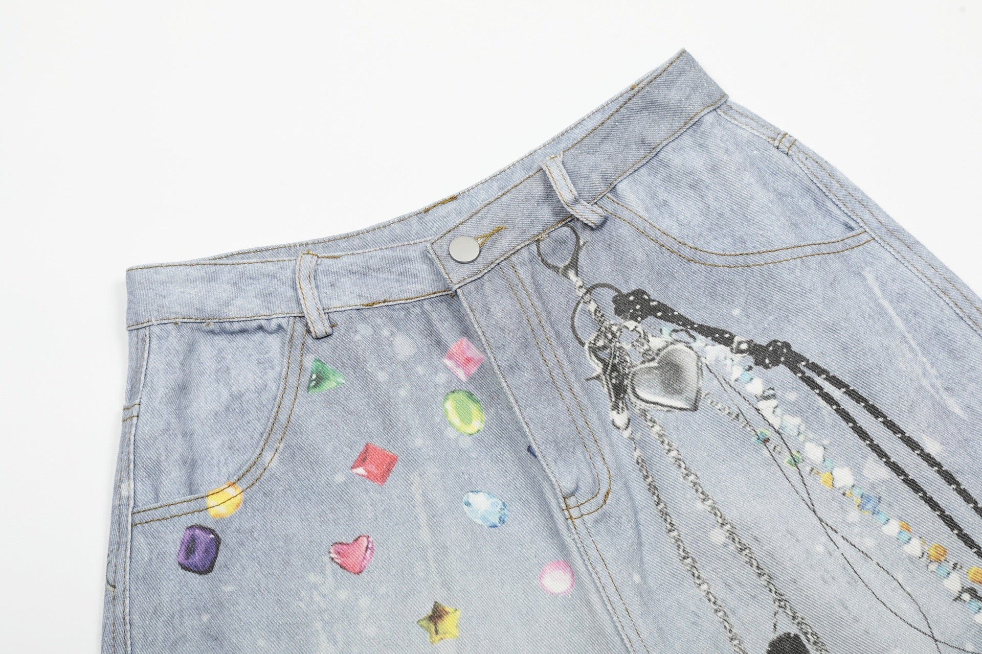 3-6-5.shop Gem Chain Denim Shorts