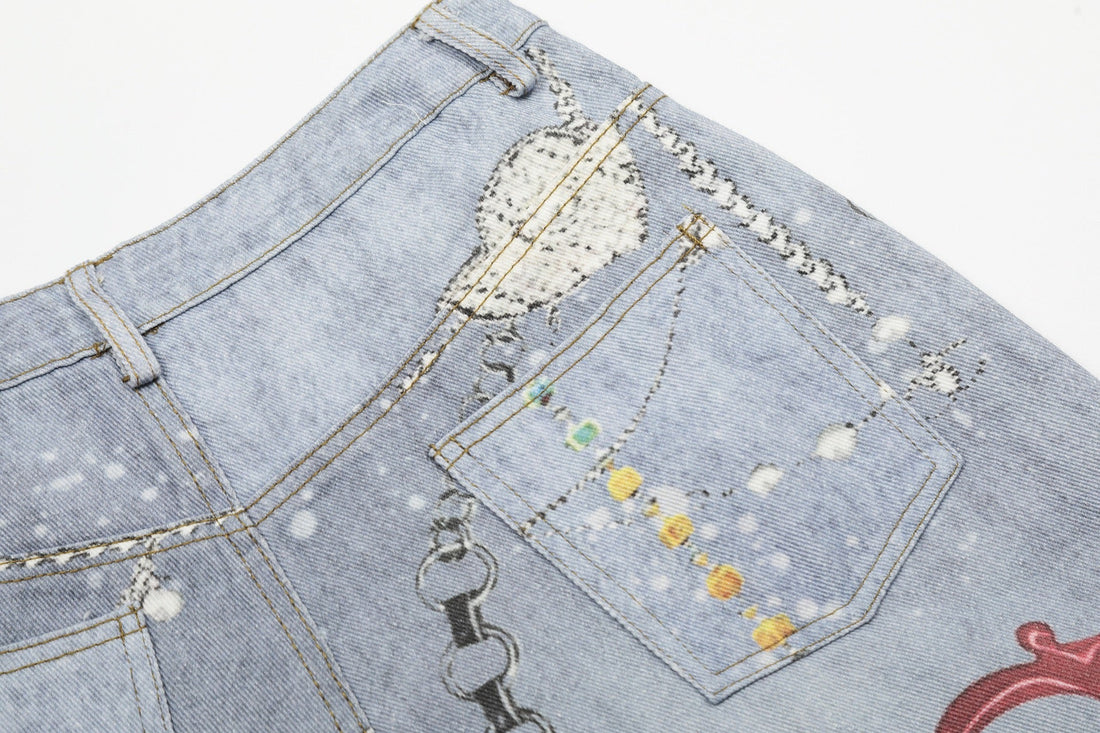 3-6-5.shop Gem Chain Denim Shorts
