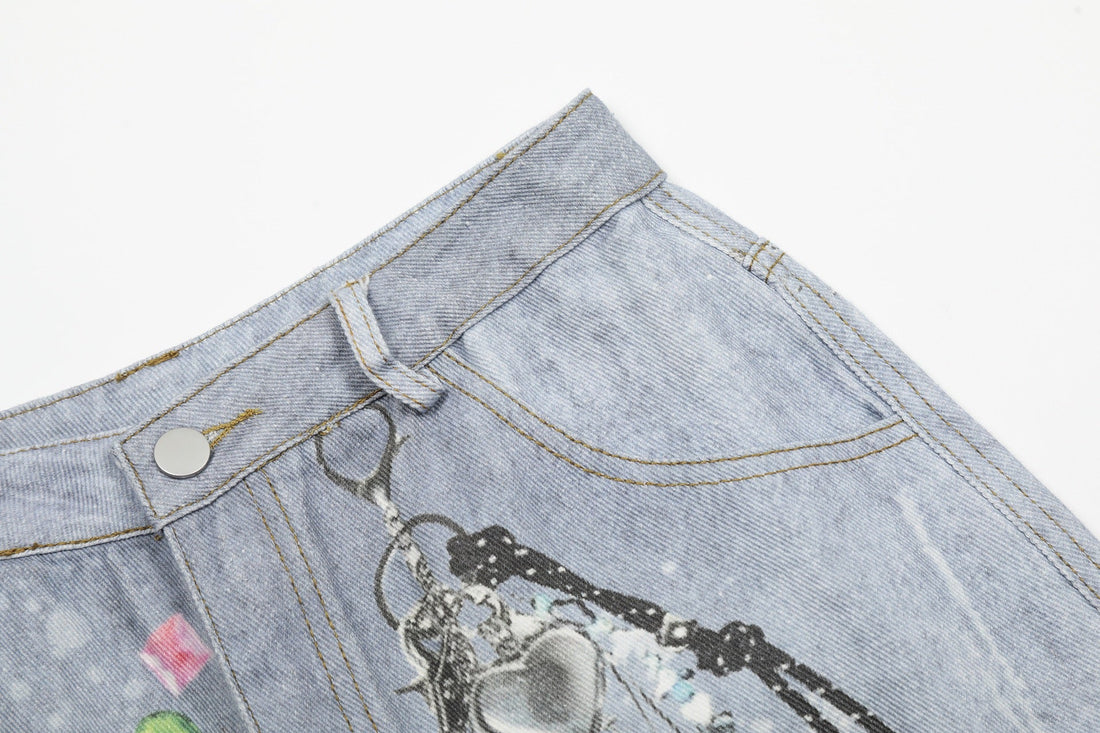 3-6-5.shop Gem Chain Denim Shorts