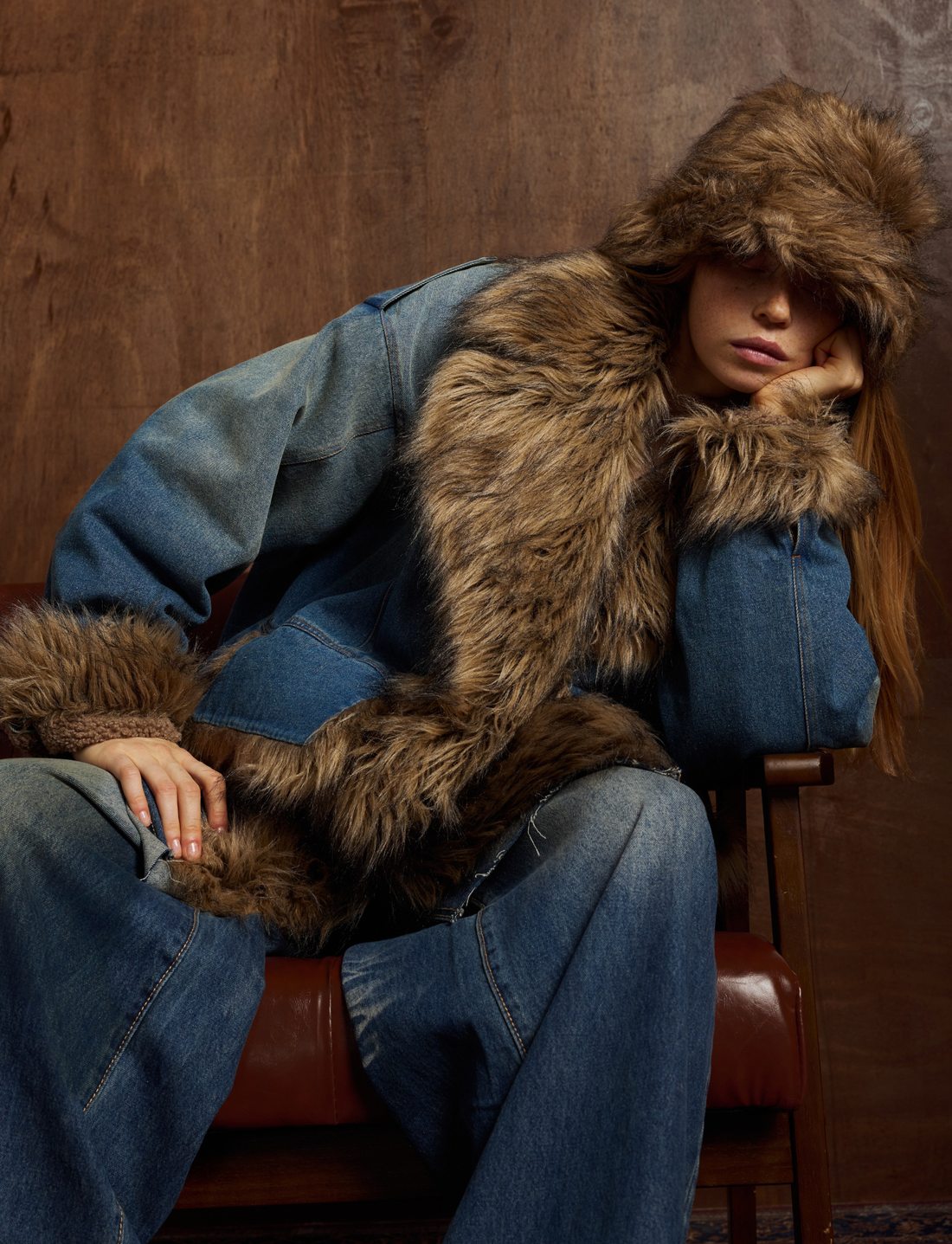 3-6-5.shop Faux-Fur Collar Denim Jacket