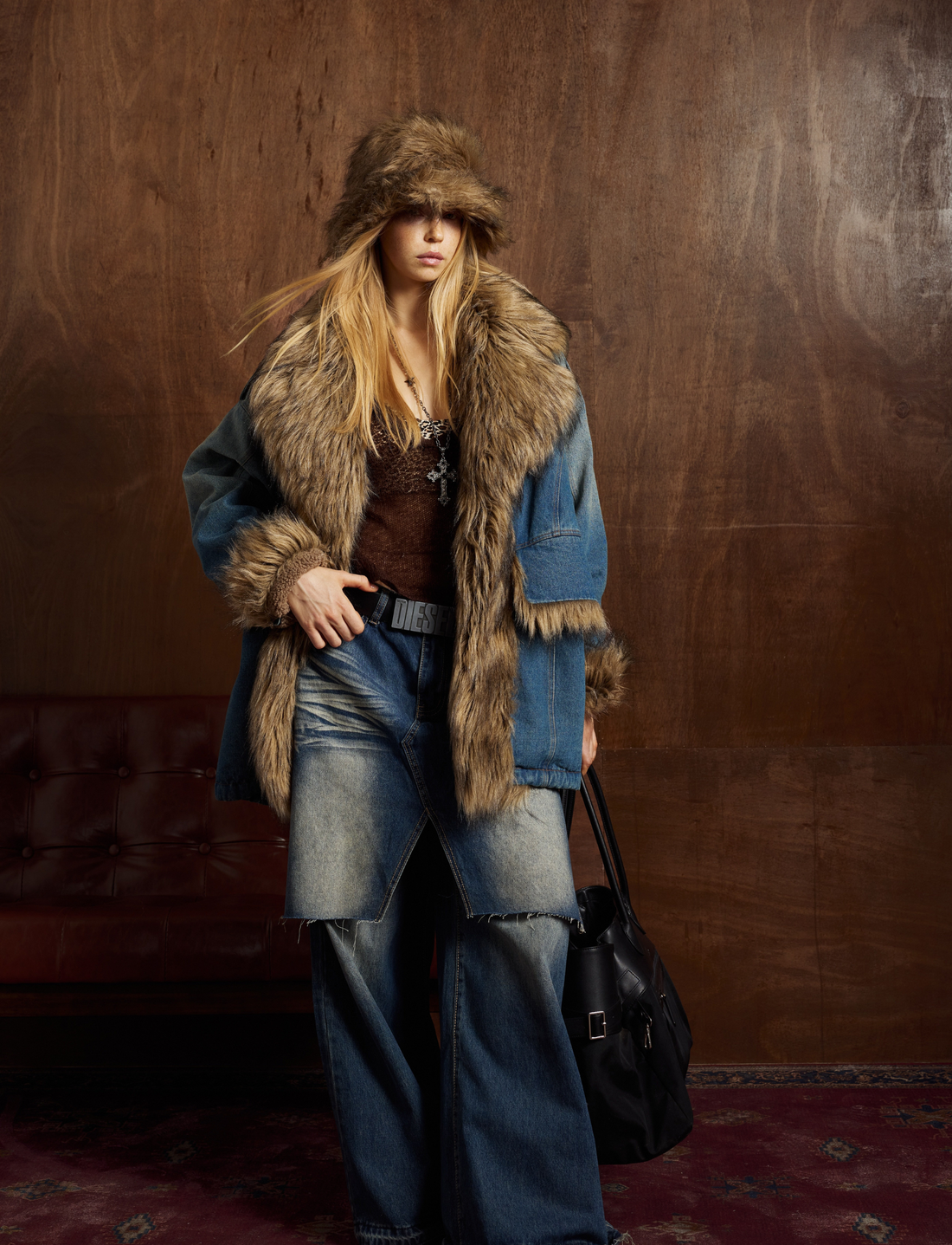 3-6-5.shop Faux-Fur Collar Denim Jacket
