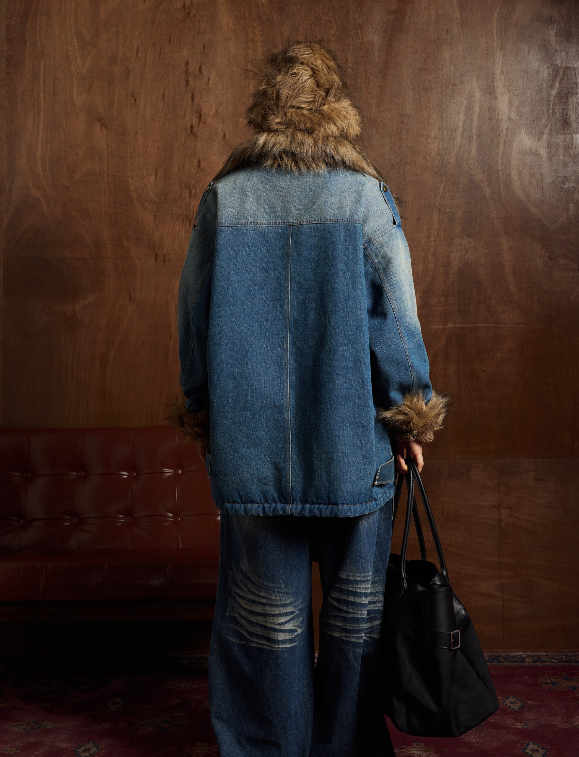 3-6-5.shop Faux-Fur Collar Denim Jacket