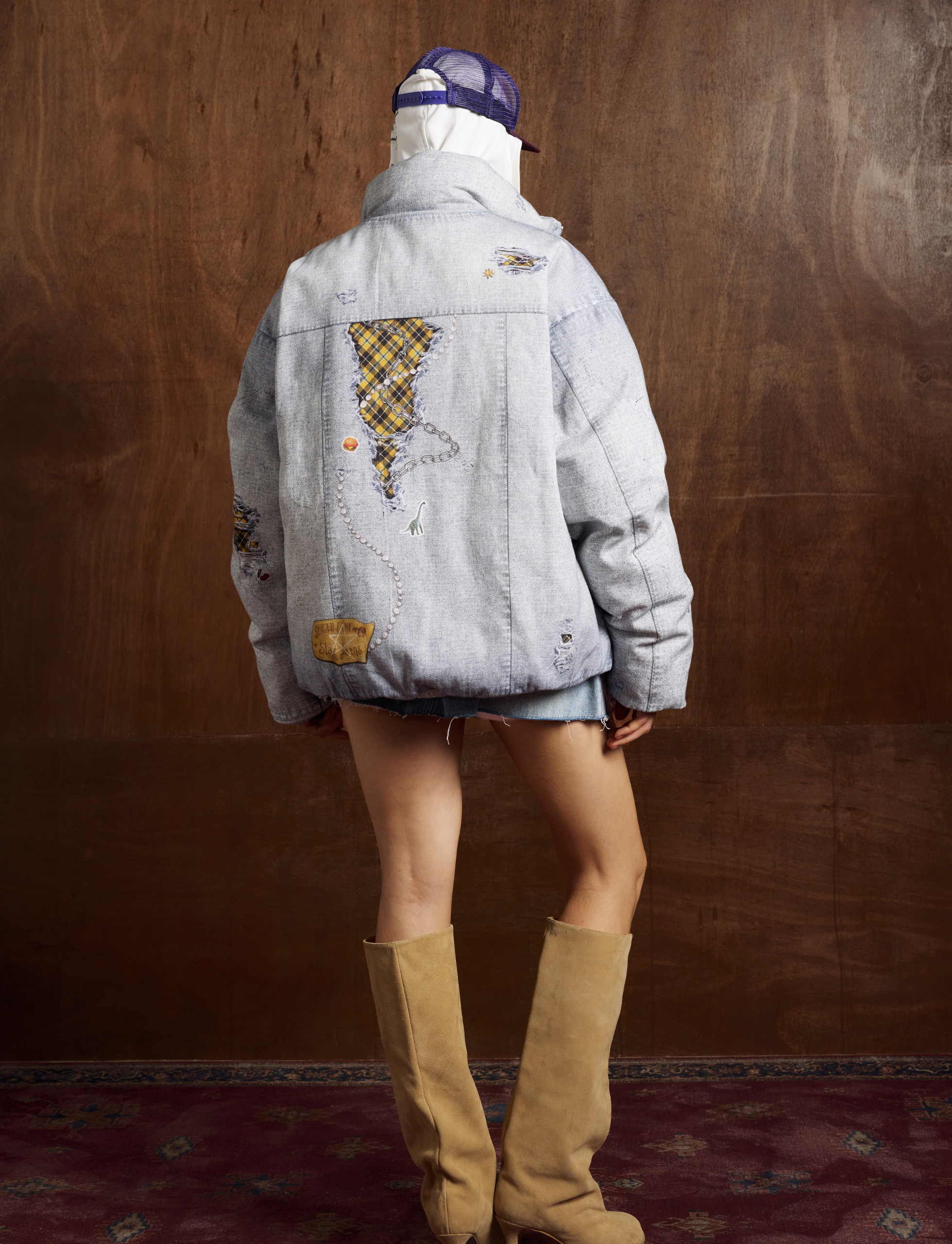 3-6-5.shop Patchwork Distressed Denim Puffer Jacket