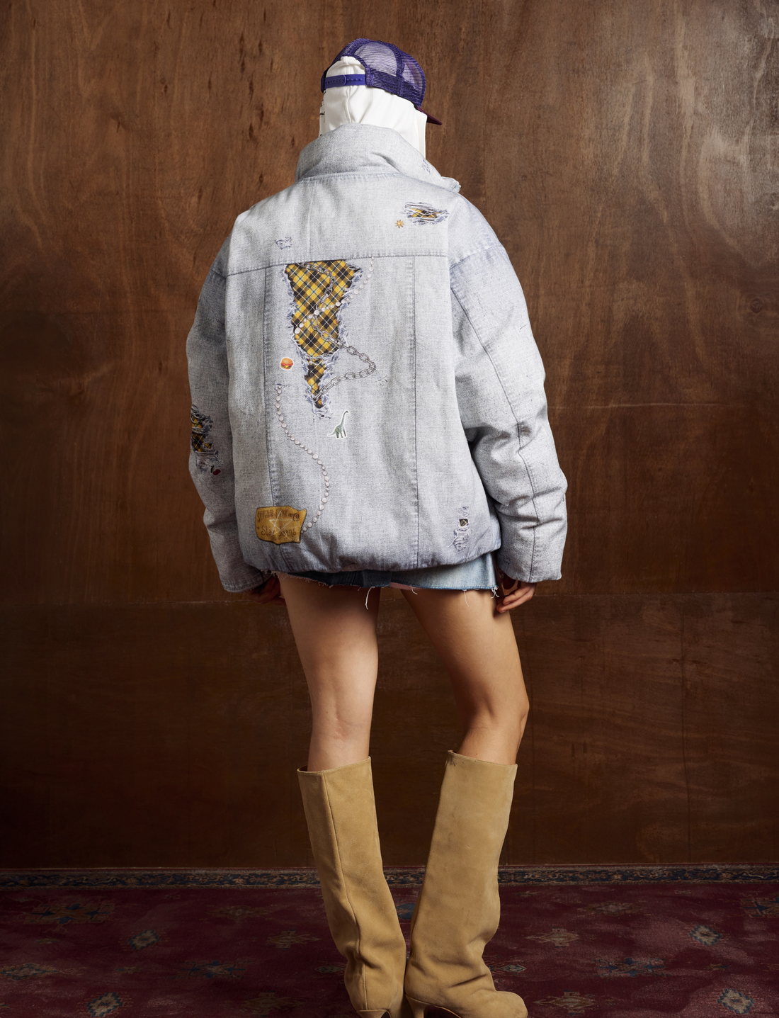 3-6-5.shop Patchwork Distressed Denim Puffer Jacket