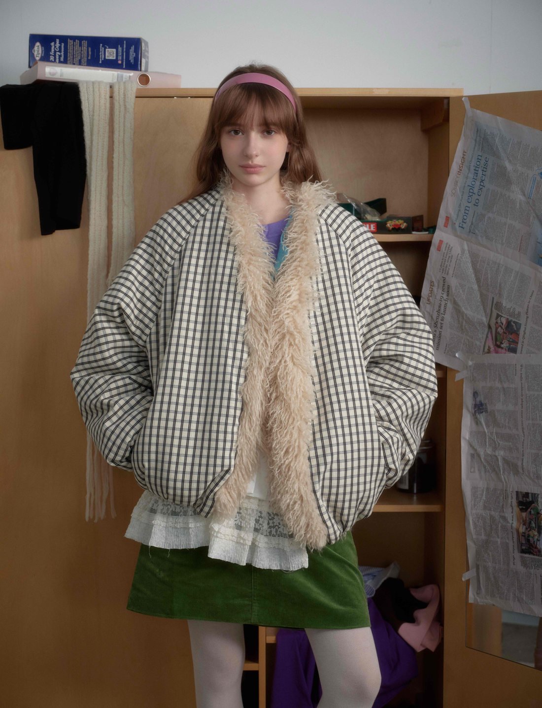 3-6-5.shop Checkered Faux-Fur Lined Jacket