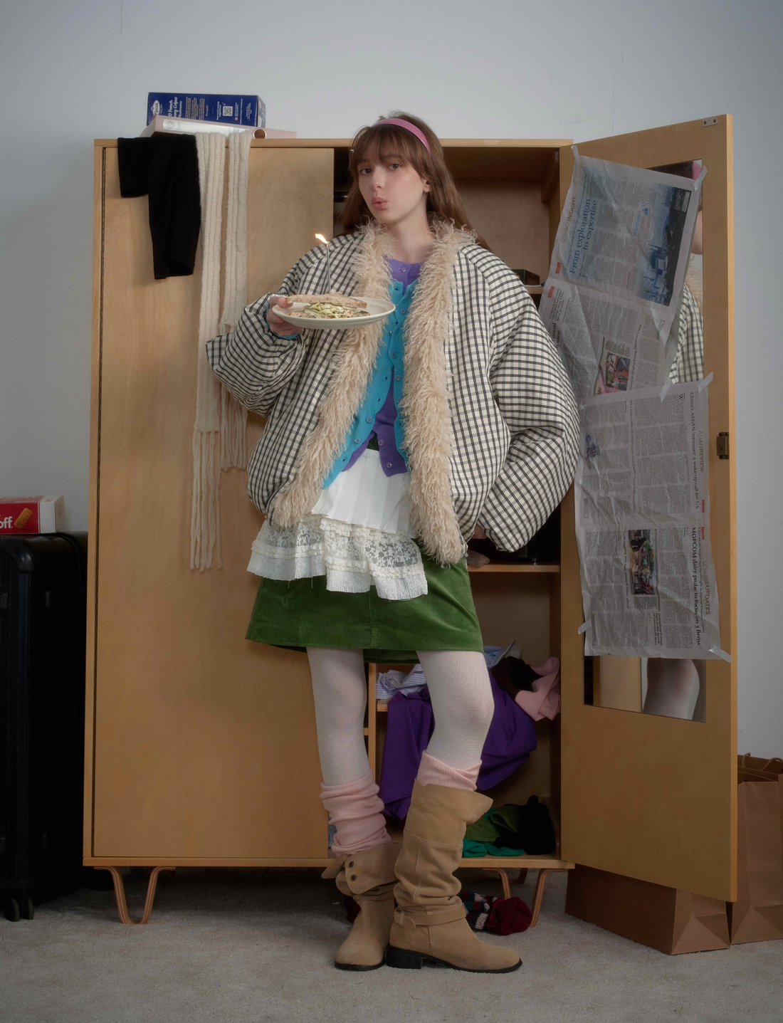 3-6-5.shop Checkered Faux-Fur Lined Jacket
