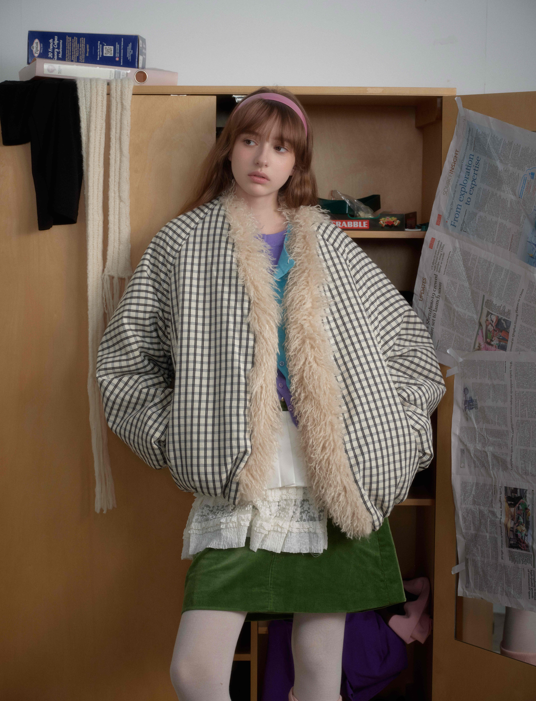 3-6-5.shop Checkered Faux-Fur Lined Jacket