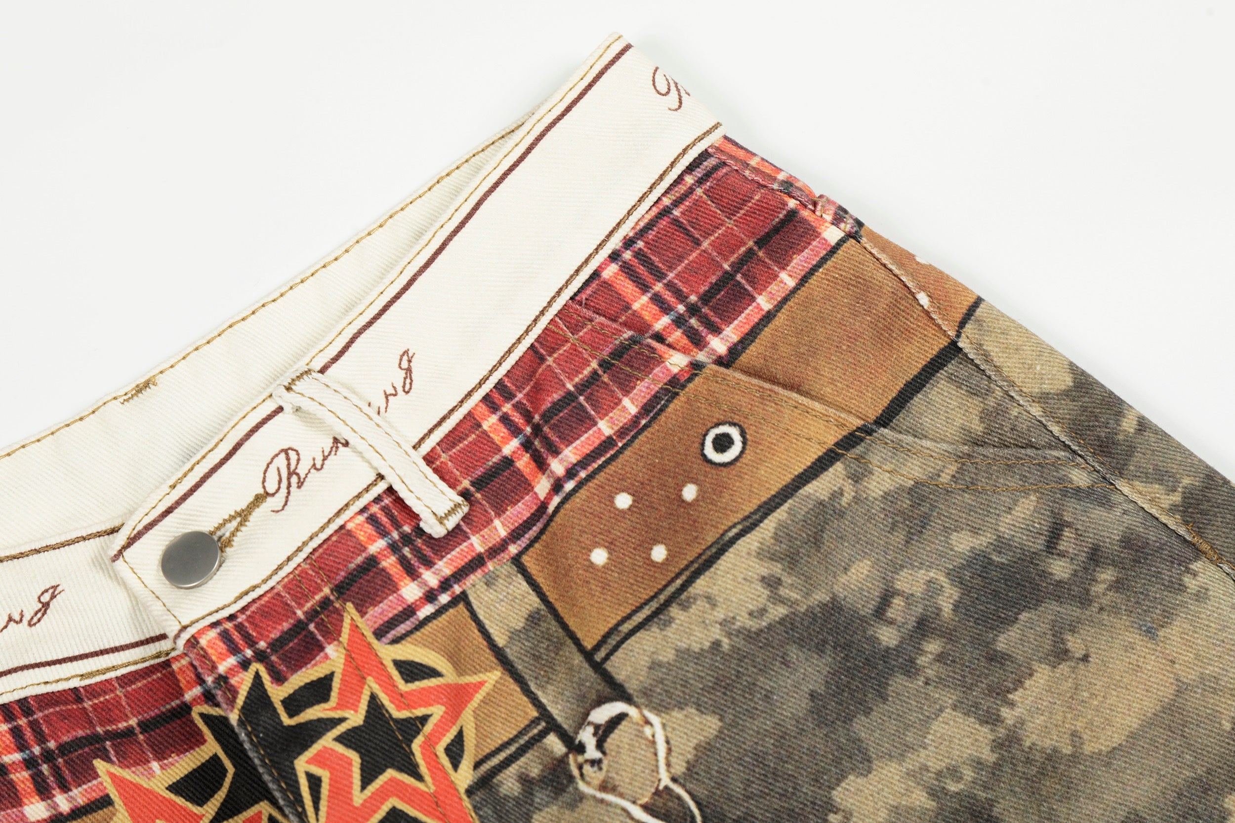 3-6-5.shop Camo Patchwork Wide-Leg Denim Pants