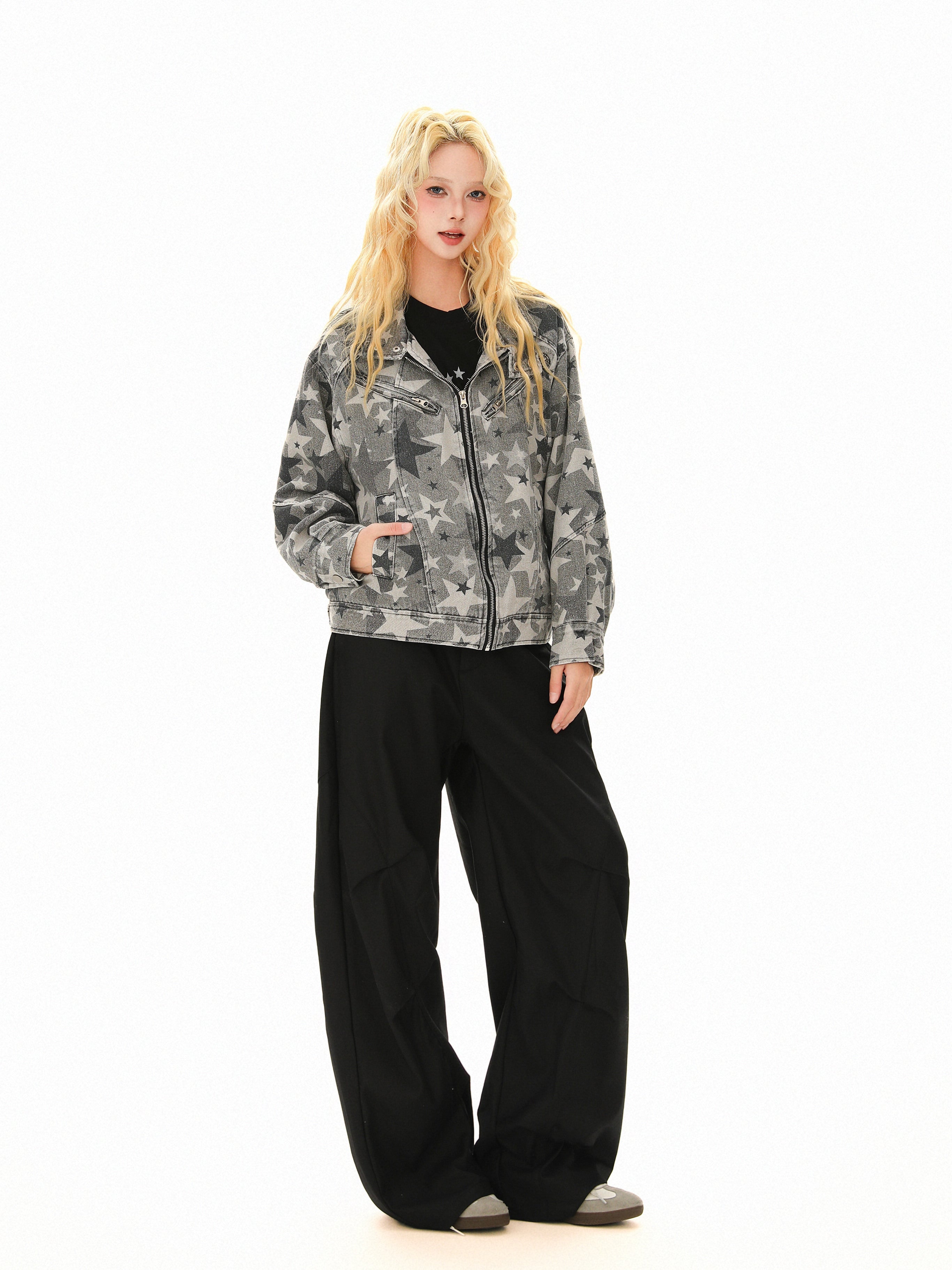 3-6-5.shop Star Pattern Denim Jacket