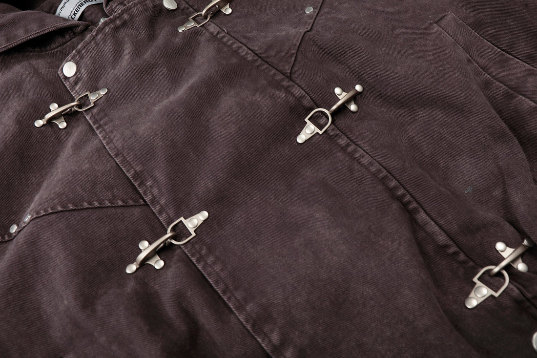 3-6-5.shop Buckle Detail Washed Hooded Jacket