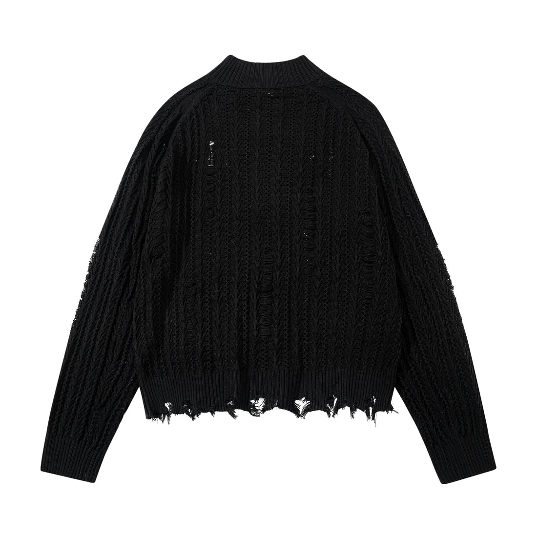 3-6-5.shop Distressed Knit Zip Cardigan