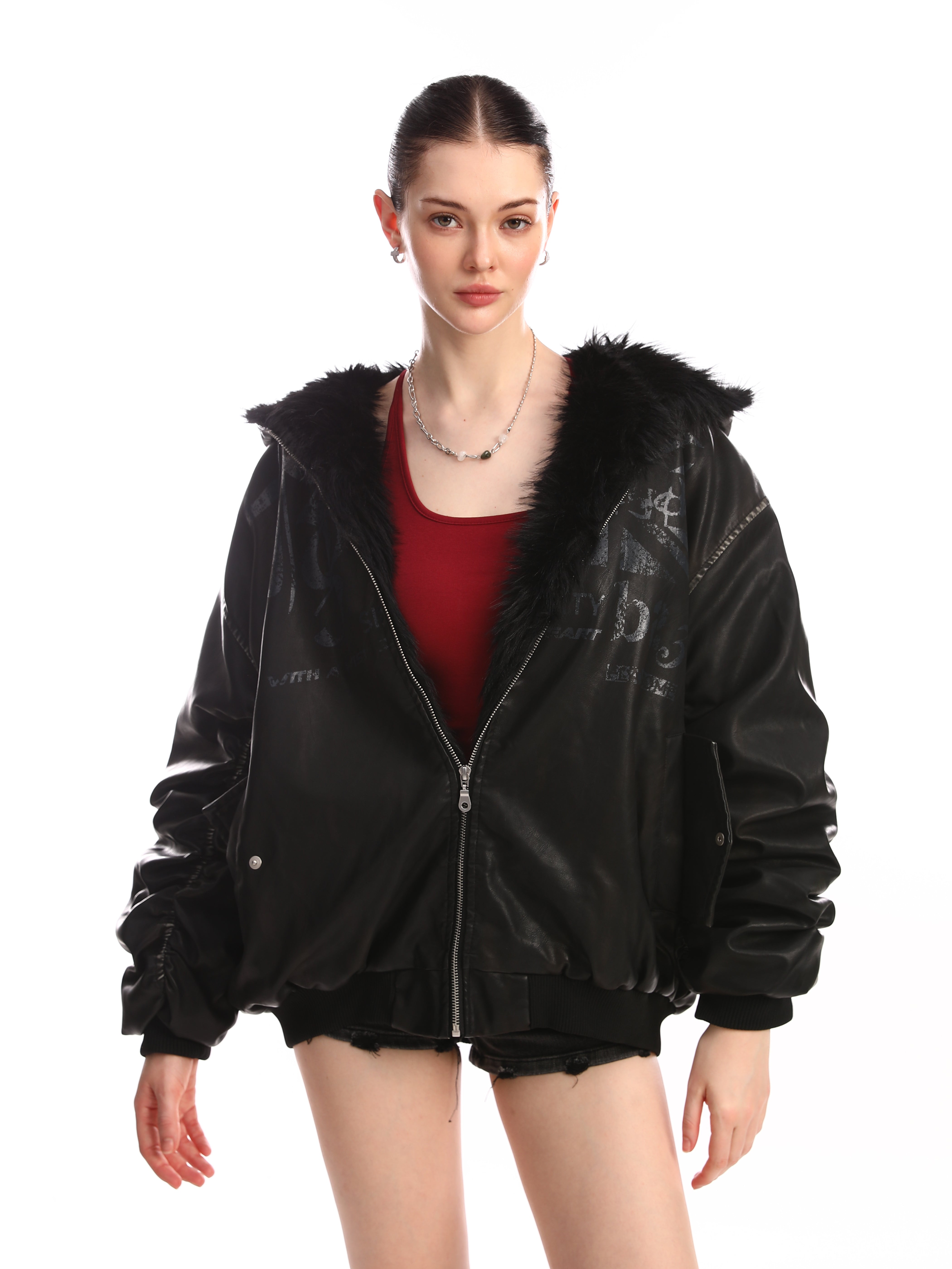 3-6-5.shop Vintage Graphic PU Hoodie Jacket