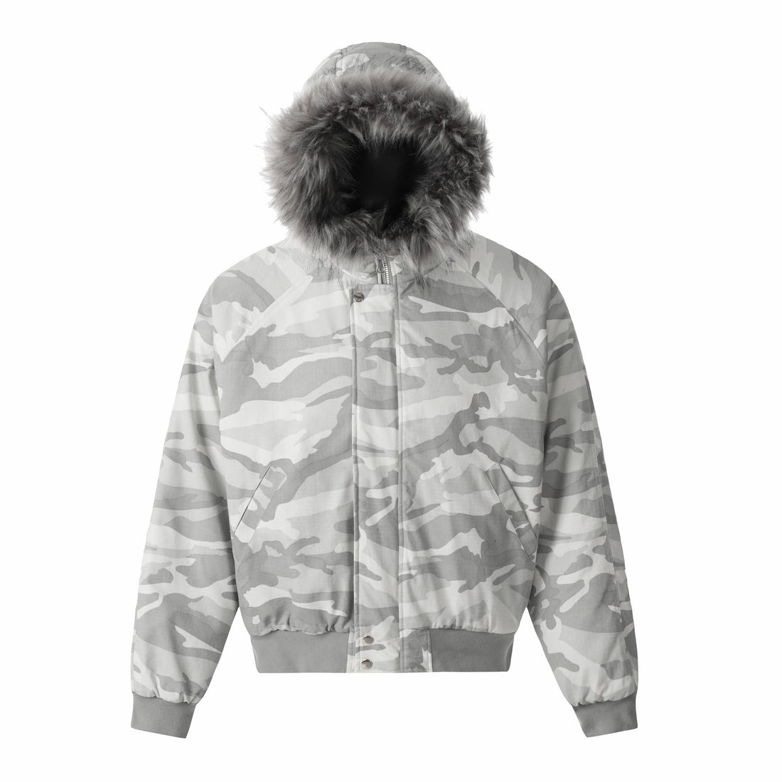 3-6-5.shop White Camo Faux Fur Hooded Padded Jacket