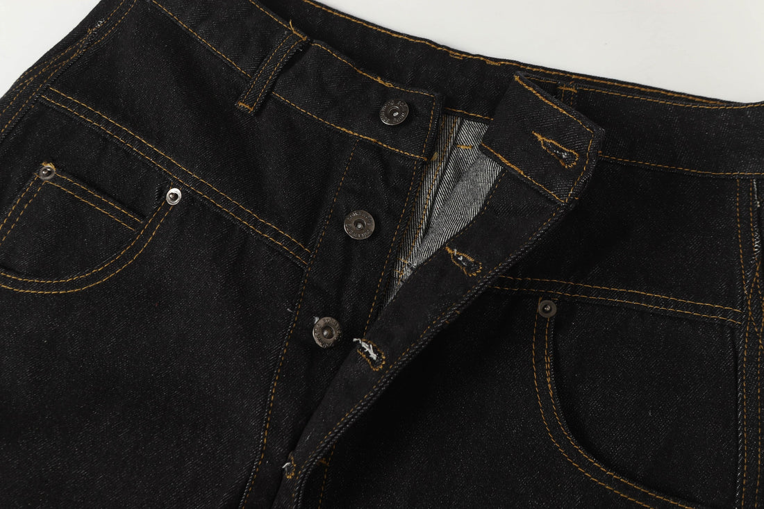 3-6-5.shop Asymmetric Button Wide-Leg Denim Pants