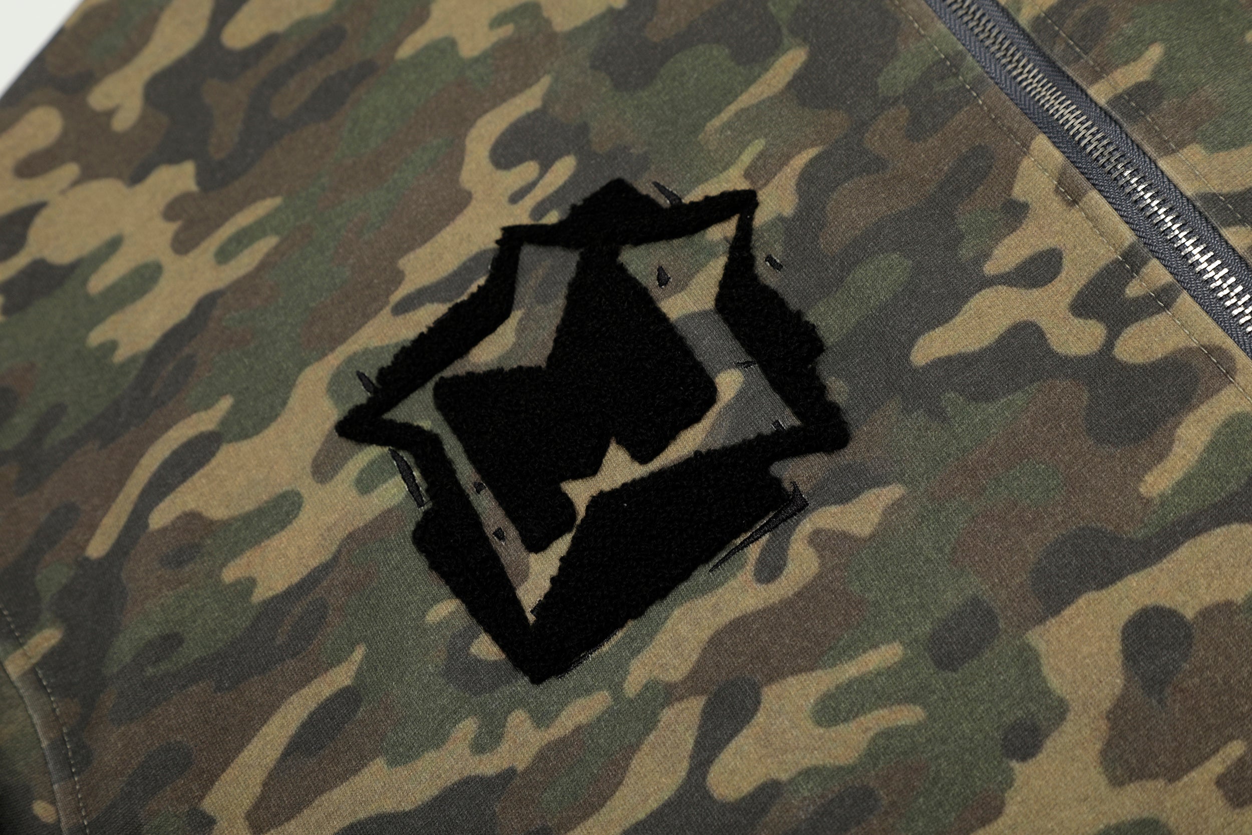 3-6-5.shop Camo Chenille Patch Half-Zip Hoodie