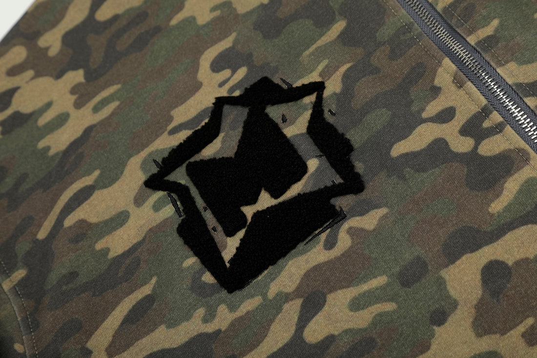 3-6-5.shop Camo Chenille Patch Half-Zip Hoodie