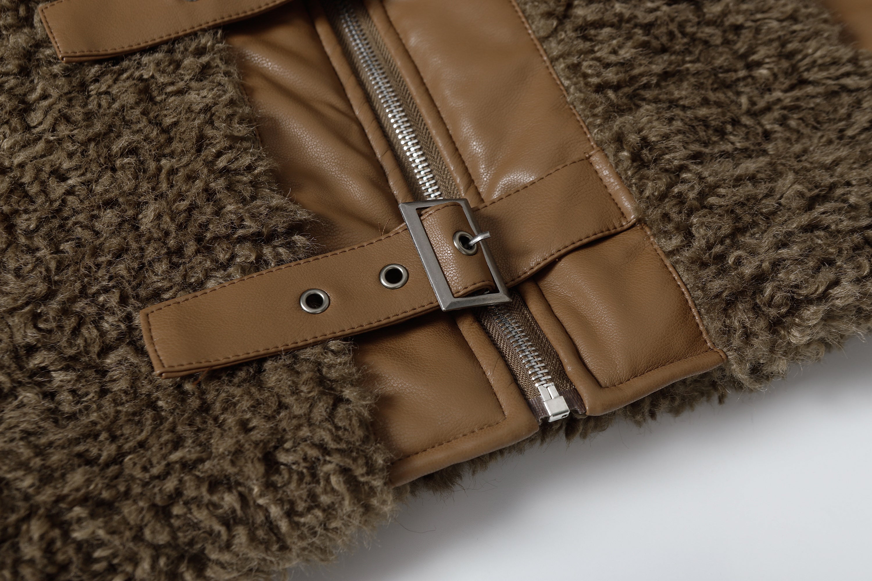 3-6-5.shop Faux Leather Patchwork Sherpa Jacket  Omirad