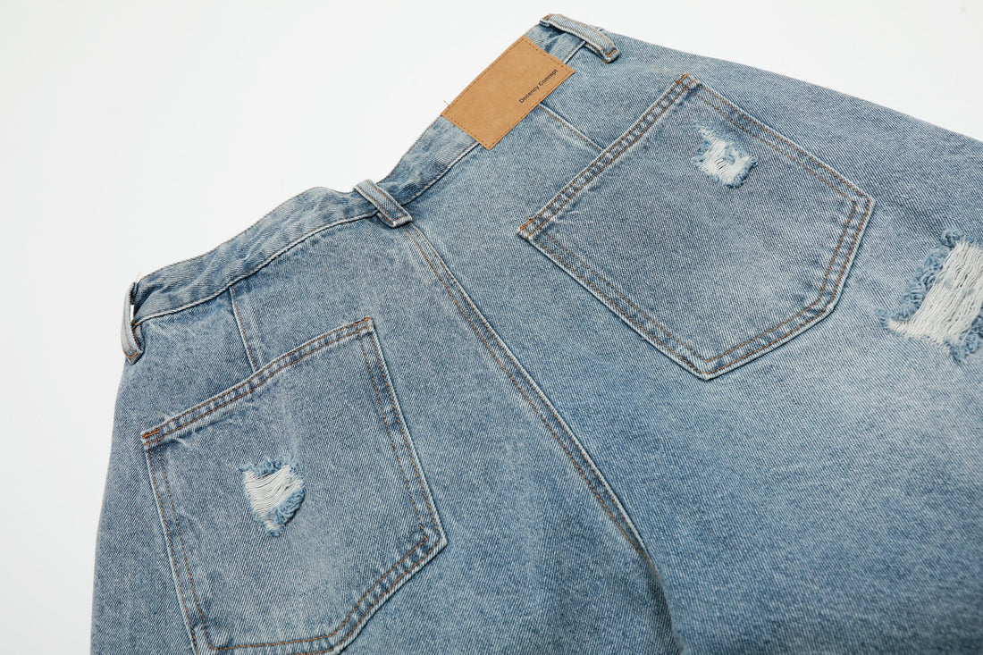 3-6-5.shop Destroyed Fringe Denim Shorts