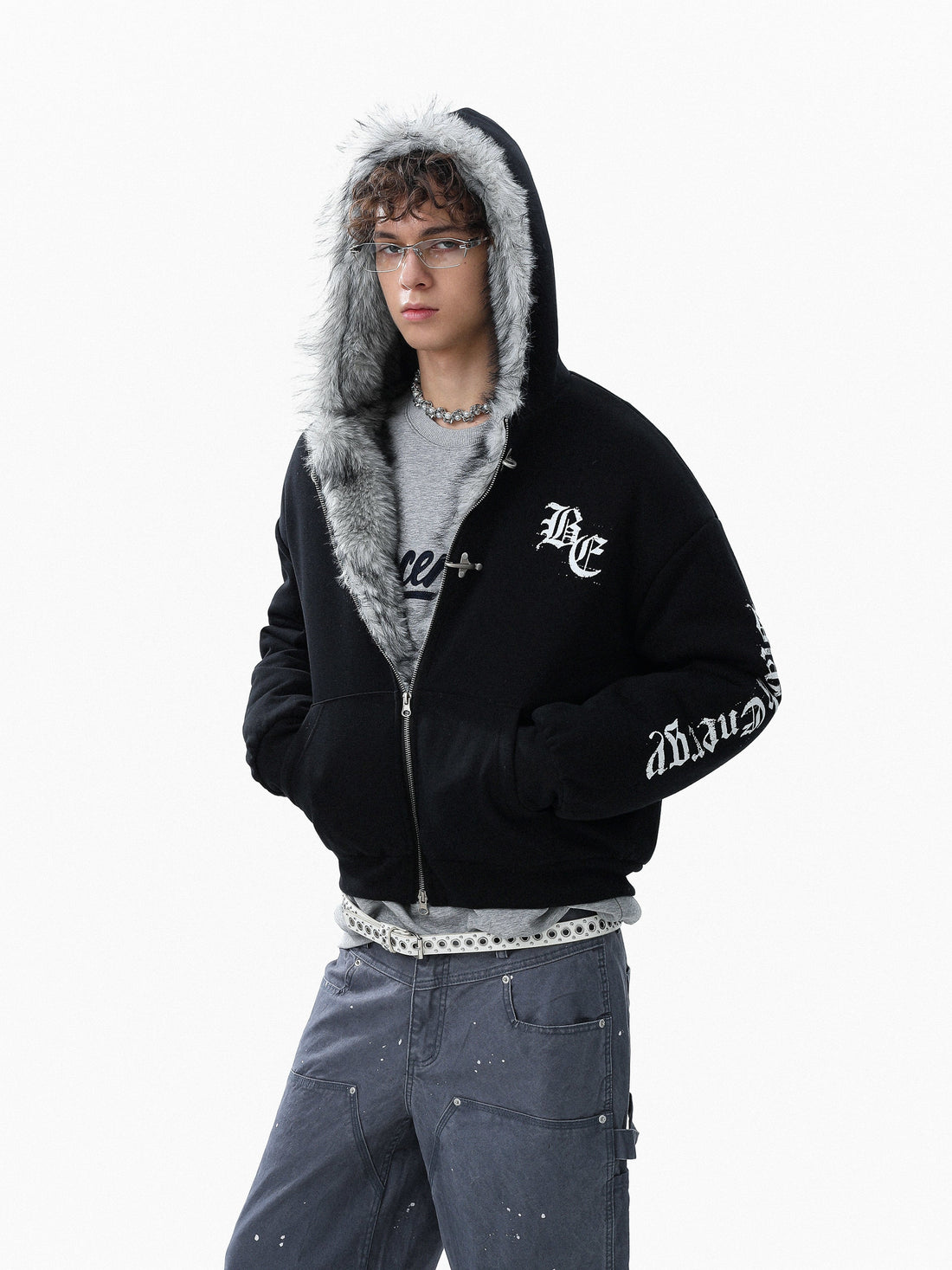 3-6-5.shop Faux Fur Lined Metal Clasp Hoodie Jacket