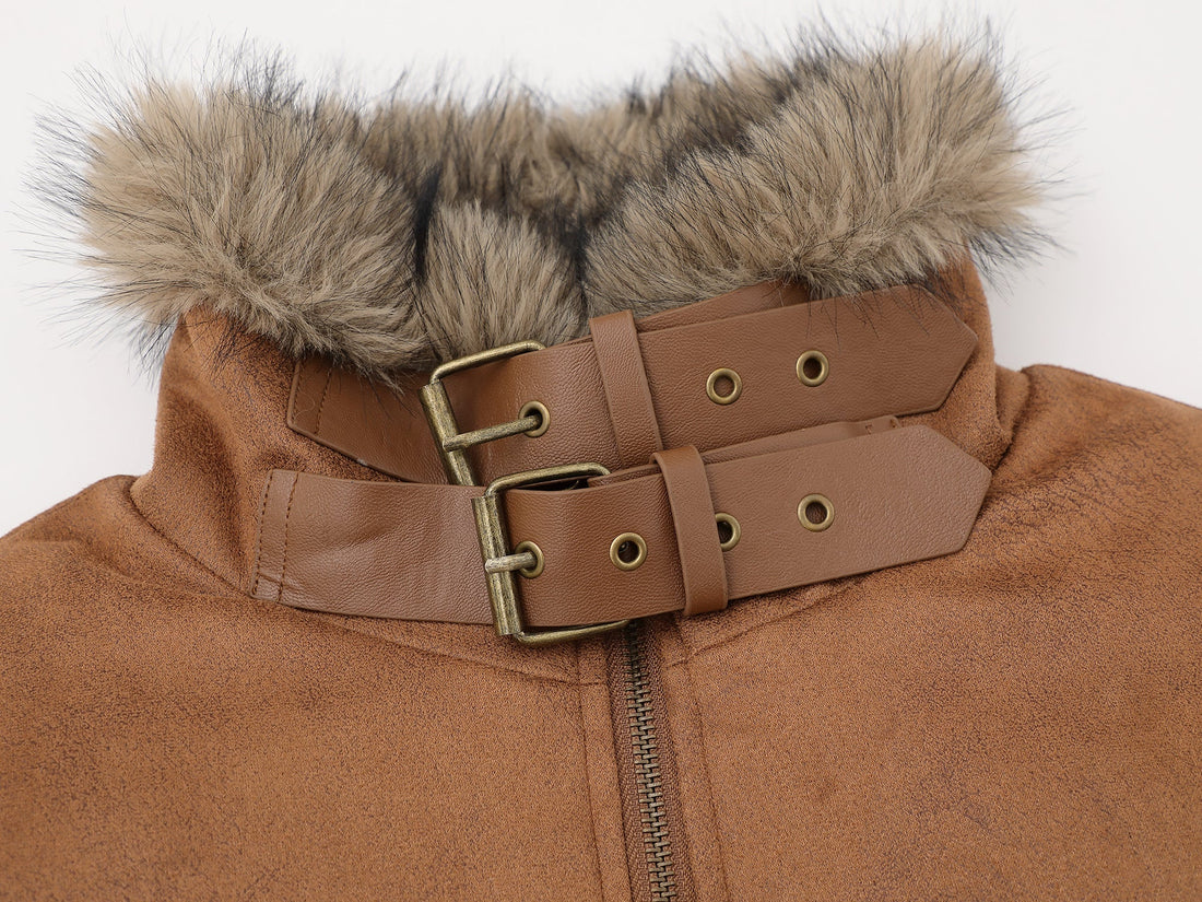 3-6-5.shop Fur-Collar Buckle Jacket
