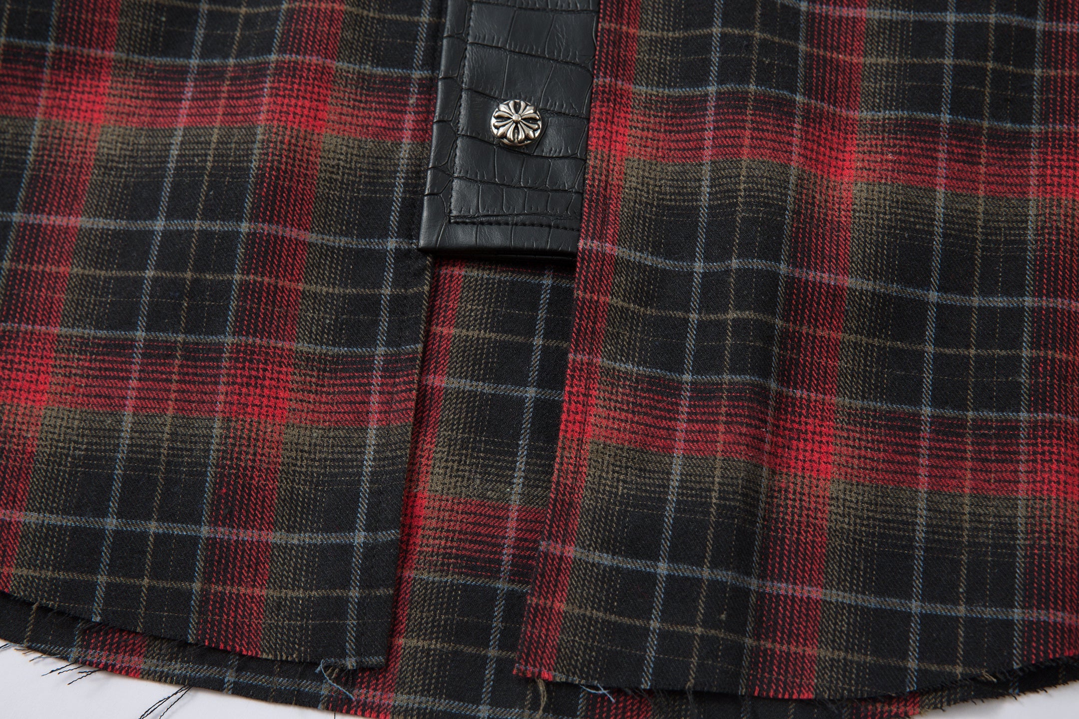 3-6-5.shop Plaid Faux-Leather Trim Flannel Shirt Jacket