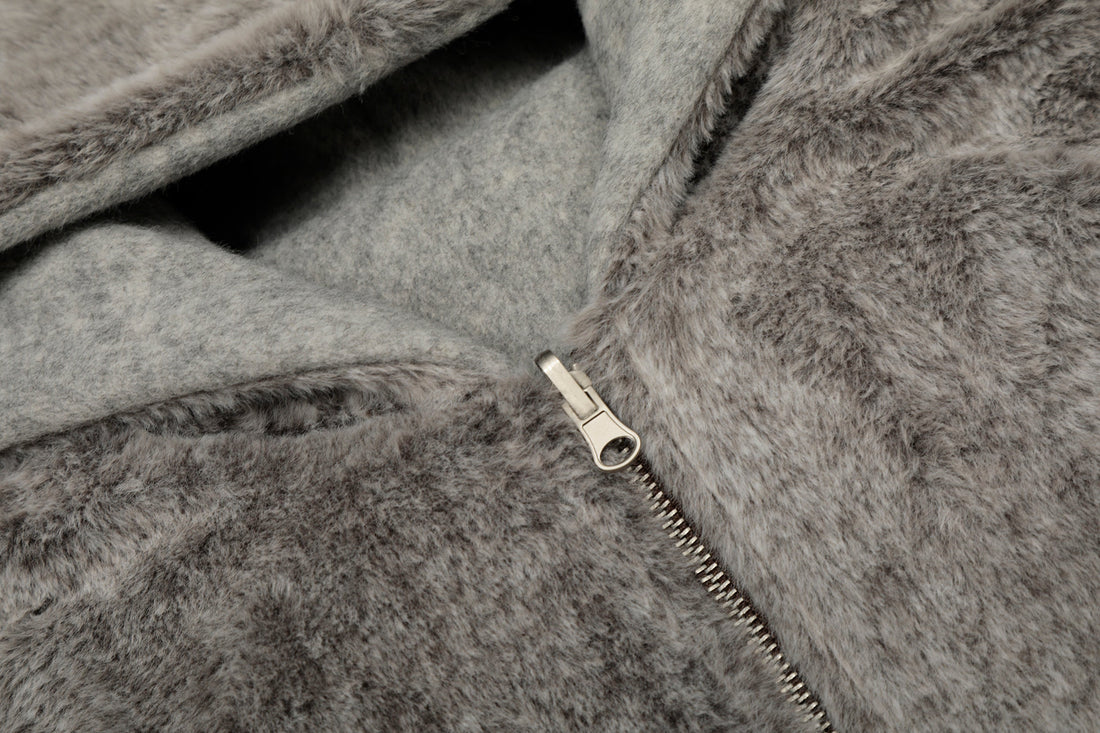 3-6-5.shop Wool Blend Fleece Hooded Bomber Jacket