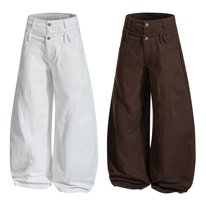 3-6-5.shop Double-Waist Curved Wide Pants