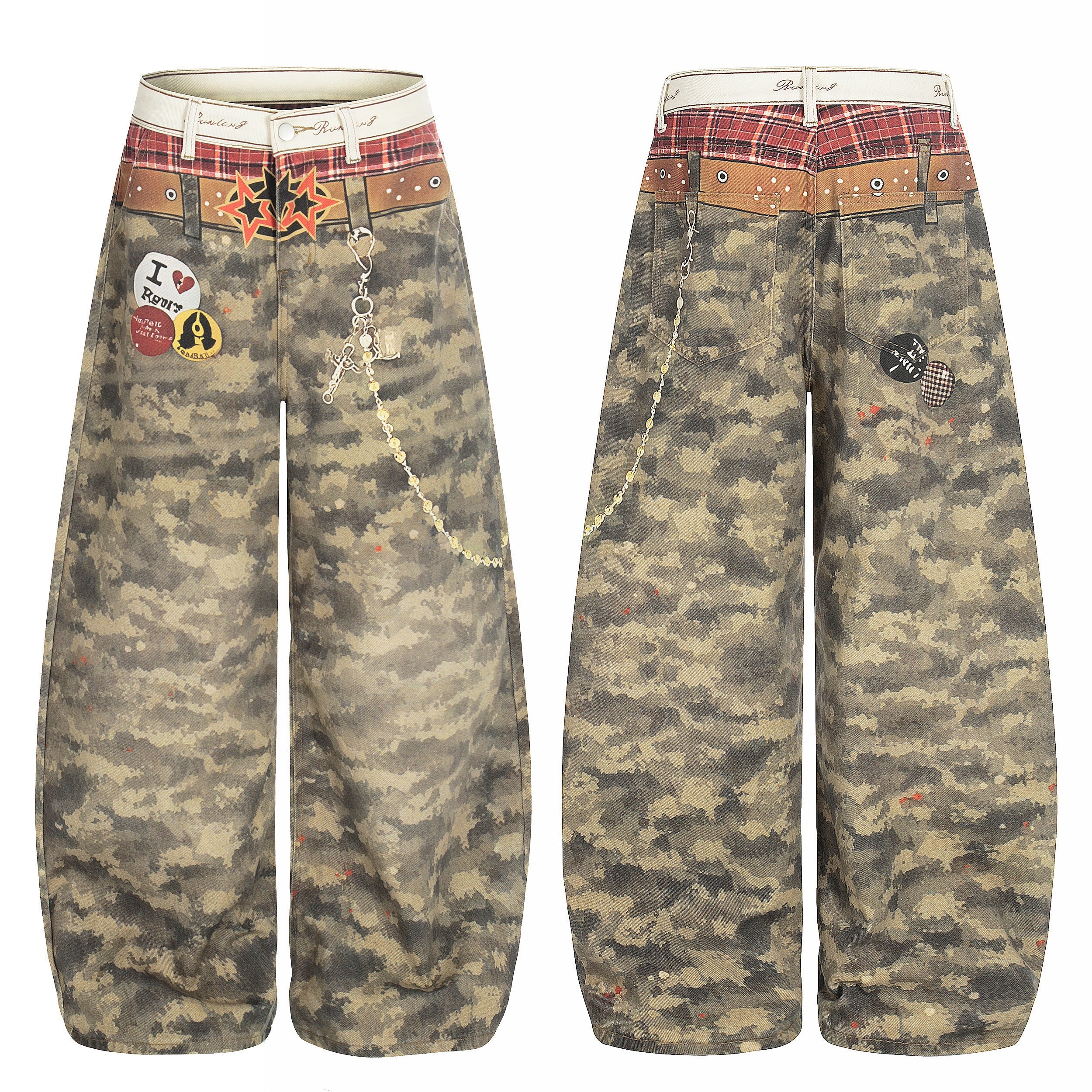 3-6-5.shop Camo Patchwork Wide-Leg Denim Pants