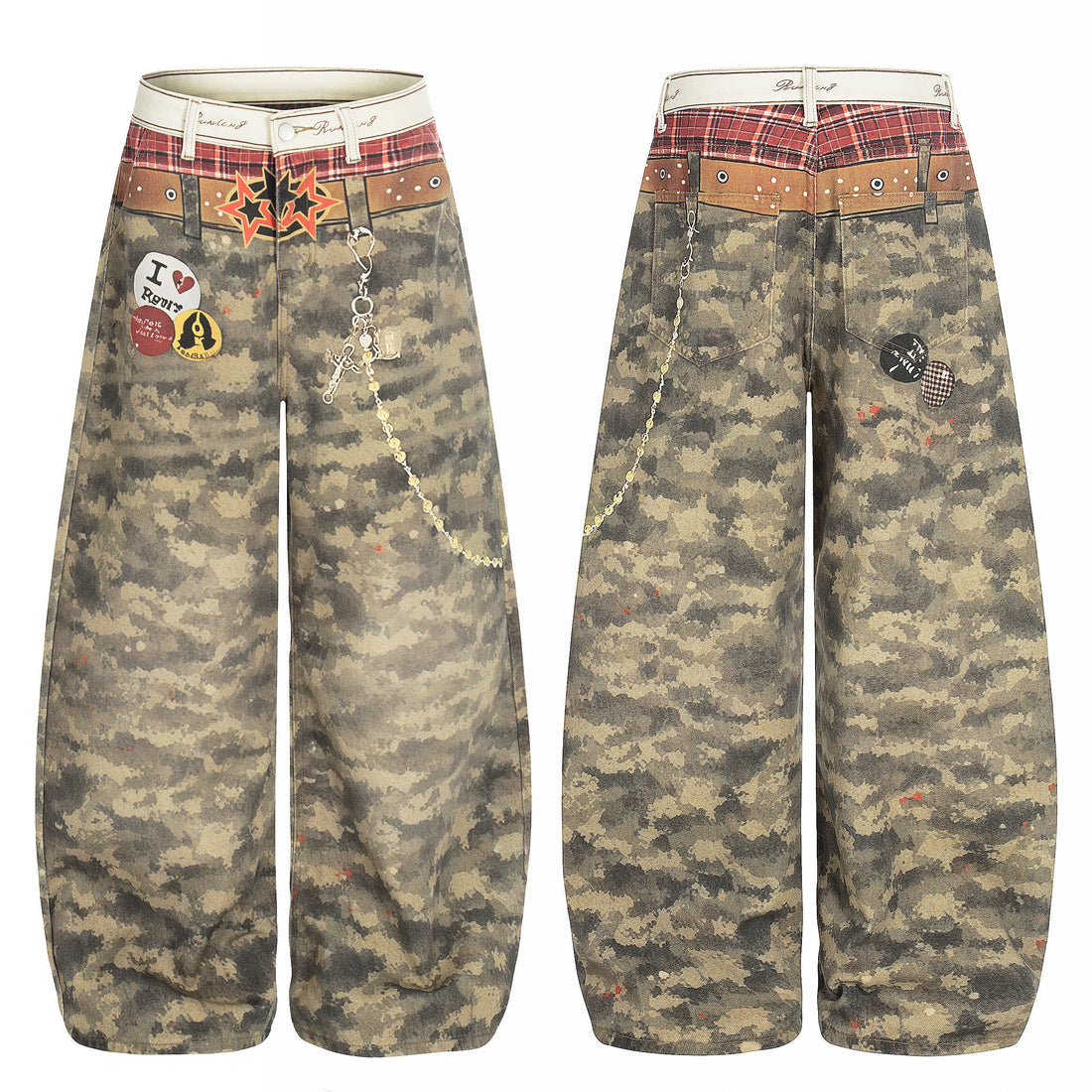 3-6-5.shop Camo Patchwork Wide-Leg Denim Pants