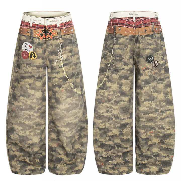 3-6-5.shop Camo Patchwork Wide-Leg Denim Pants