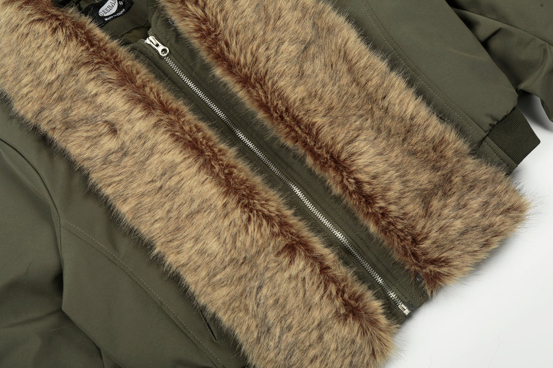 3-6-5.shop Detachable Faux Fur Scarf Bomber Jacket