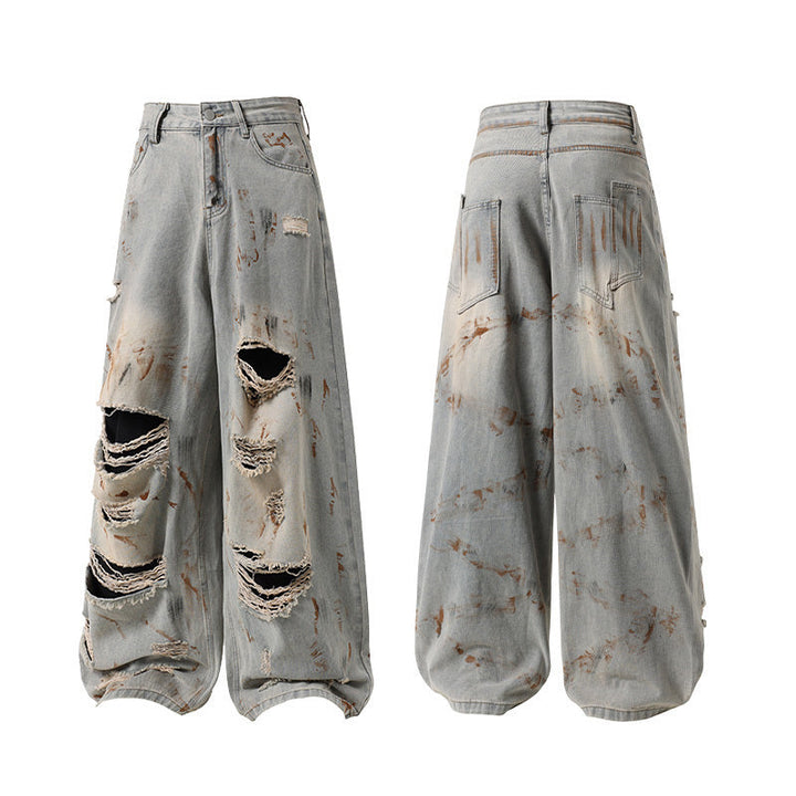 3-6-5.shop Distressed Wash Barrel Jeans