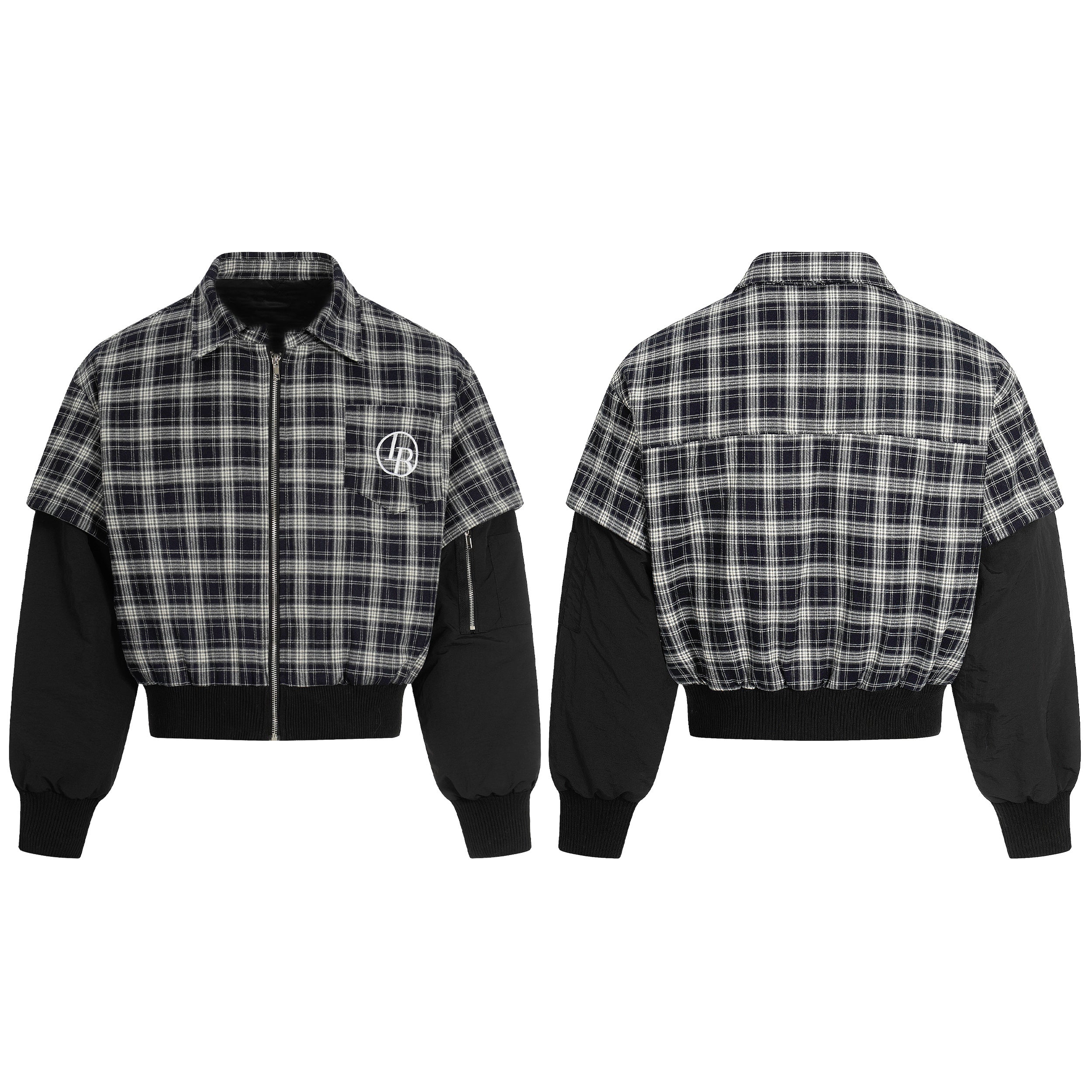 3-6-5.shop Plaid Hybrid Bomber Jacket
