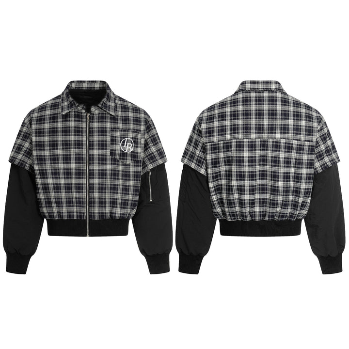 3-6-5.shop Plaid Hybrid Bomber Jacket