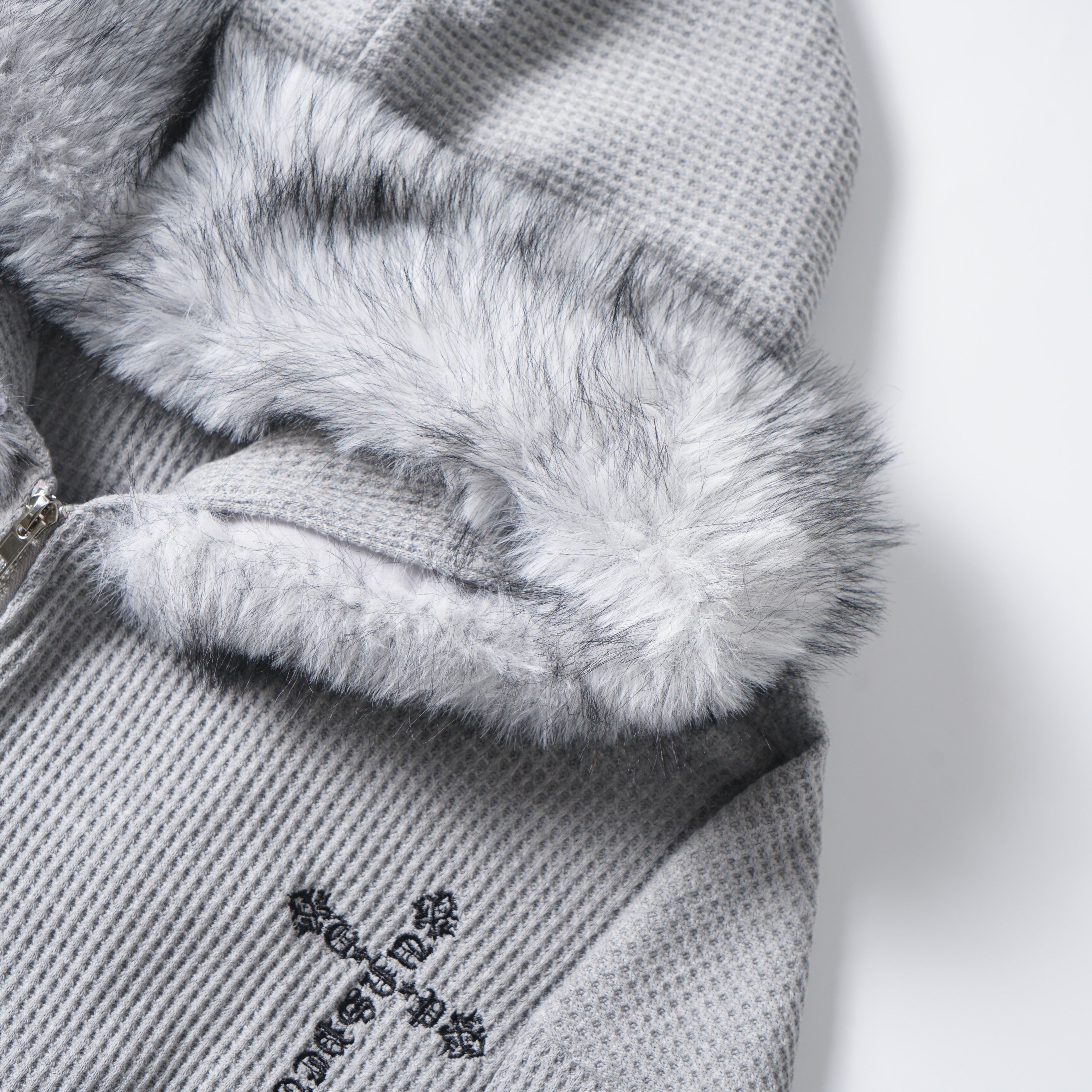 3-6-5.shop Faux Fur Trim Zip-Up Hoodie