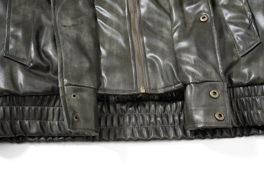 3-6-5.shop Faux Leather Bomber Jacket