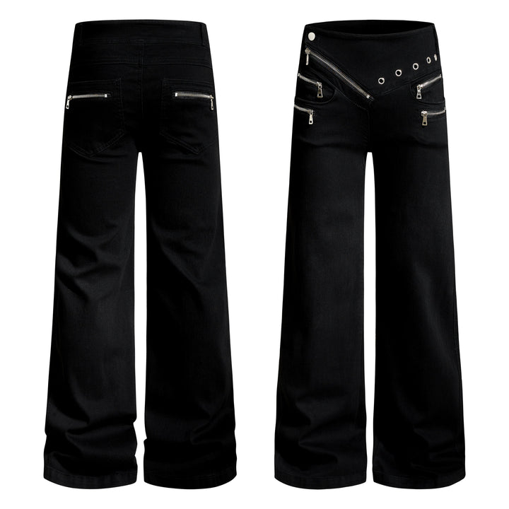 3-6-5.shop Zipper Detail Flared Pants