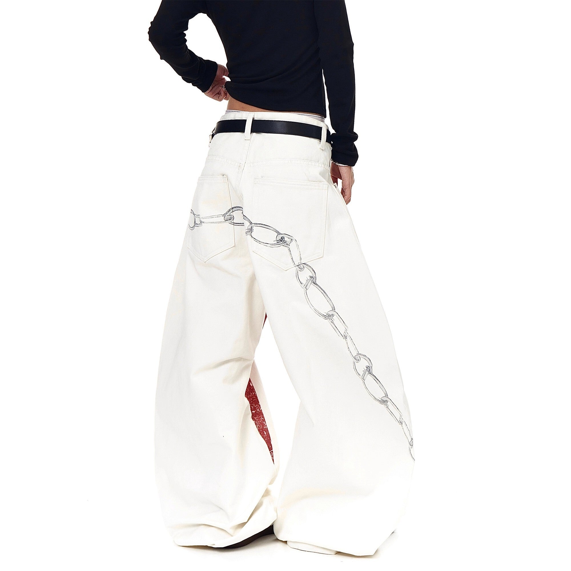 3-6-5.shop Chain Print Cross Barrel Jeans