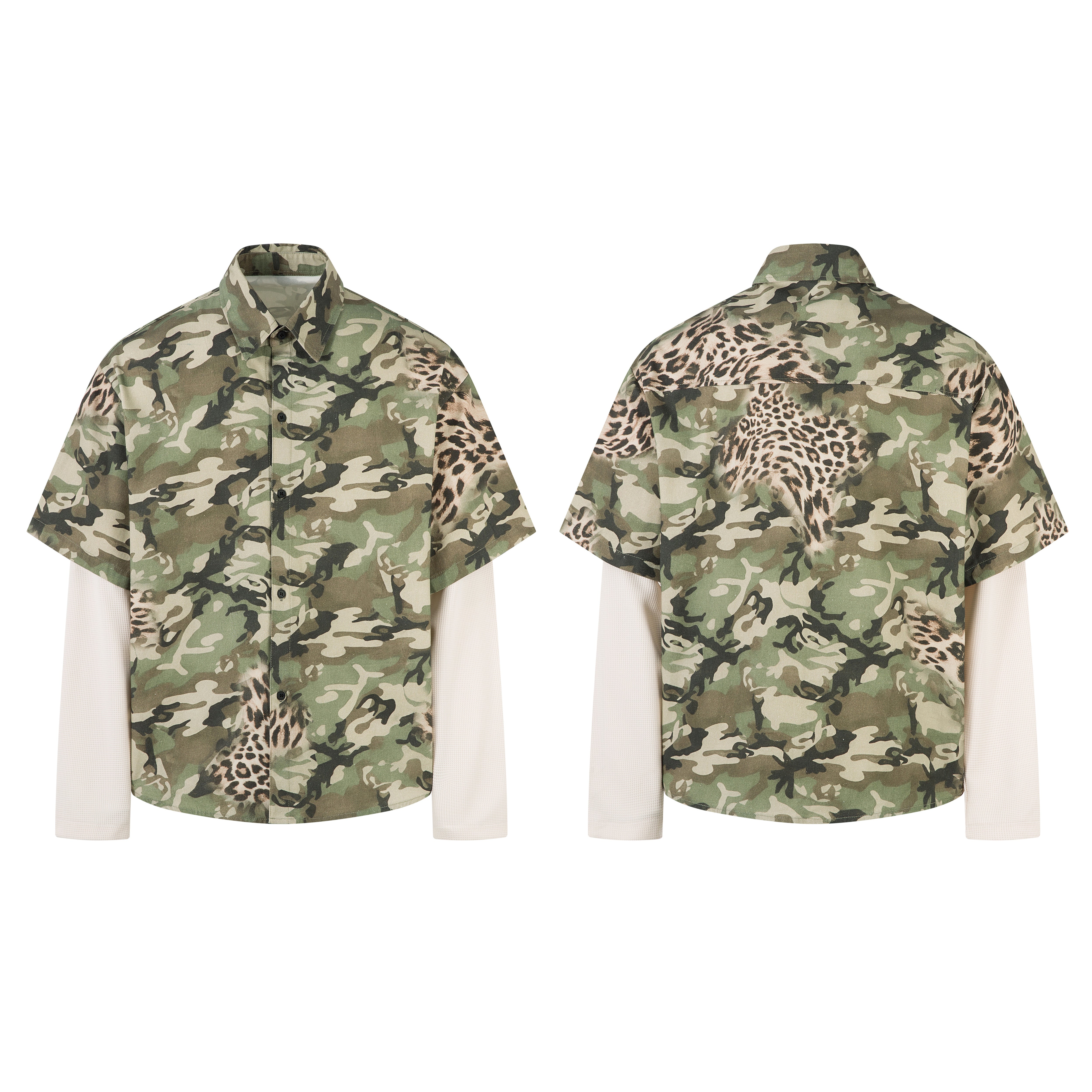 3-6-5.shop Layered Camo-Leopard Short-Sleeve Shirt