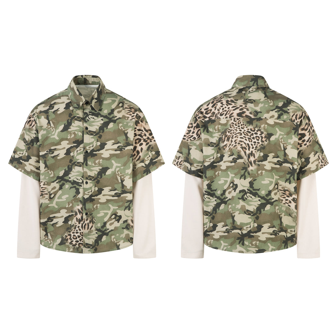 3-6-5.shop Layered Camo-Leopard Short-Sleeve Shirt
