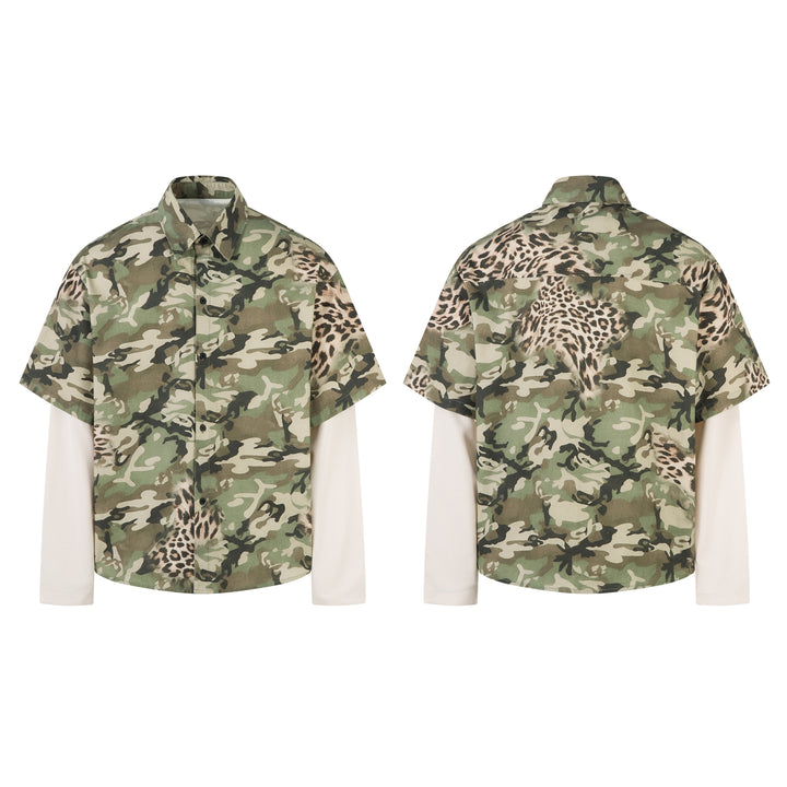 3-6-5.shop Layered Camo-Leopard Short-Sleeve Shirt