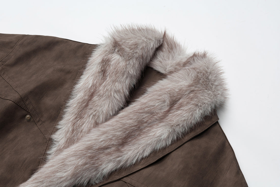 3-6-5.shop Fur-Collar Studded PU Jacket